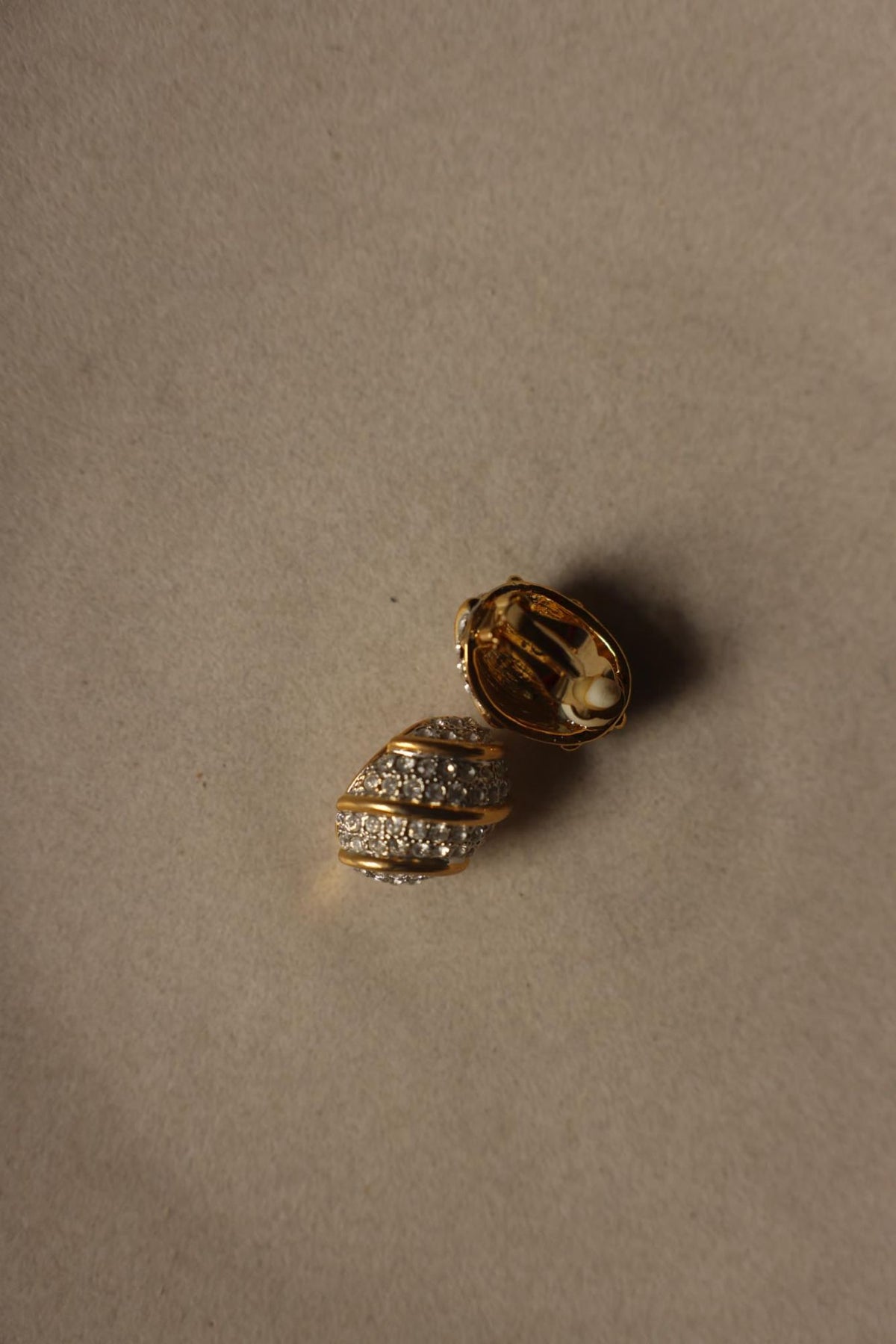 Gold Tone Pavé Rhinestone Domed Clip-On Earrings