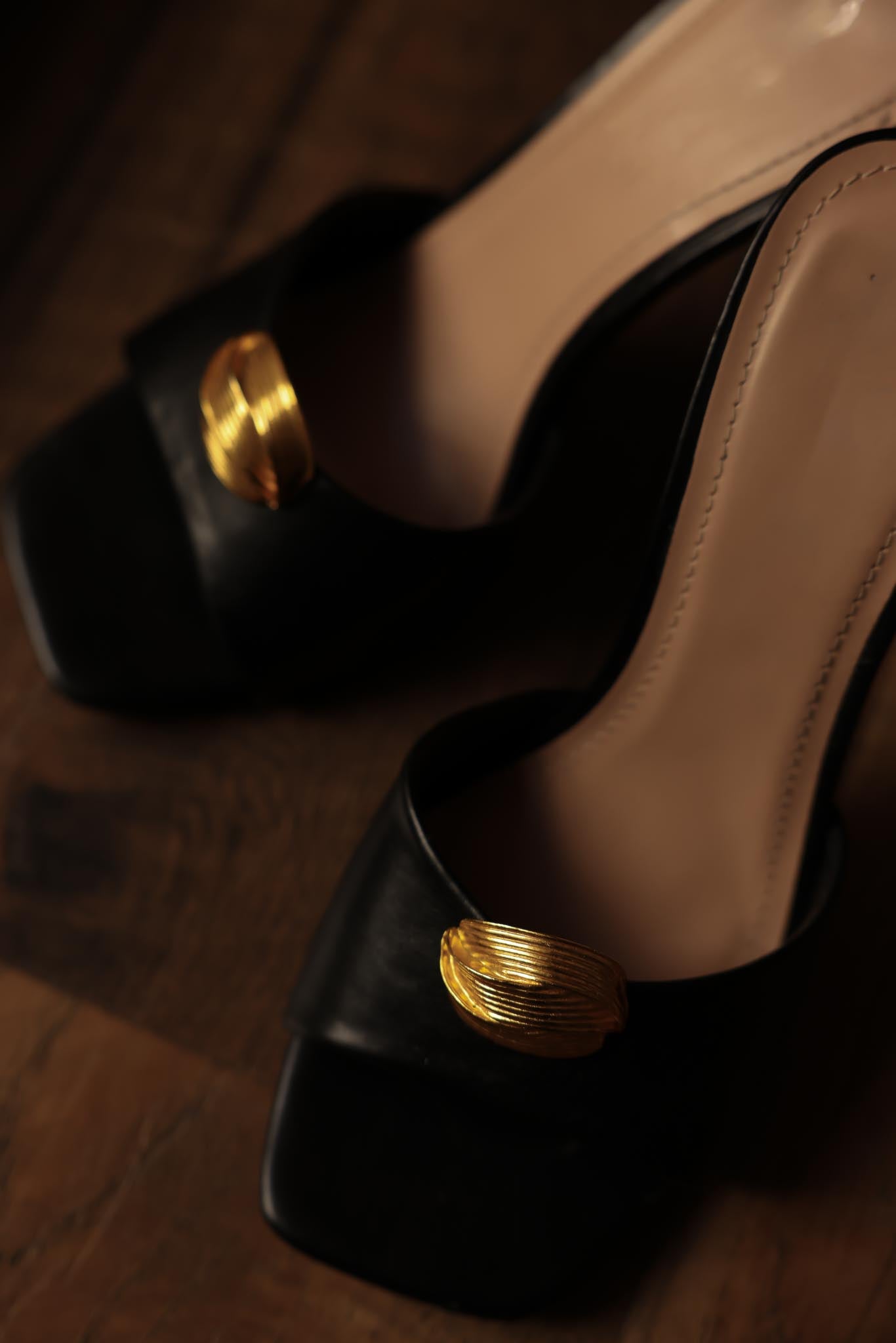 Gold-Tone Ribbed Shoe Clips