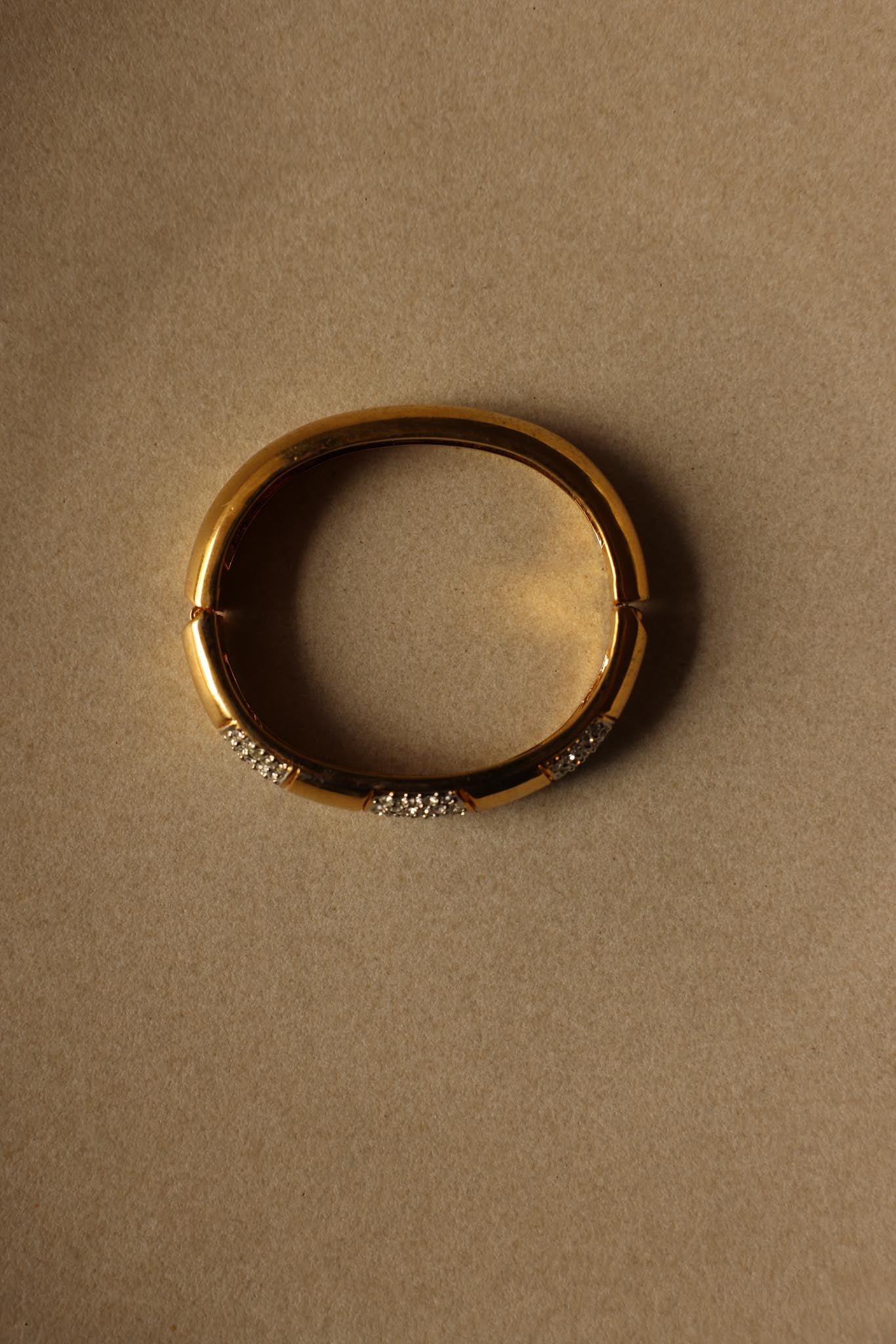 Gold-Plated Hinged Bracelet with Rhinestone Accents|Vintage Baazaar