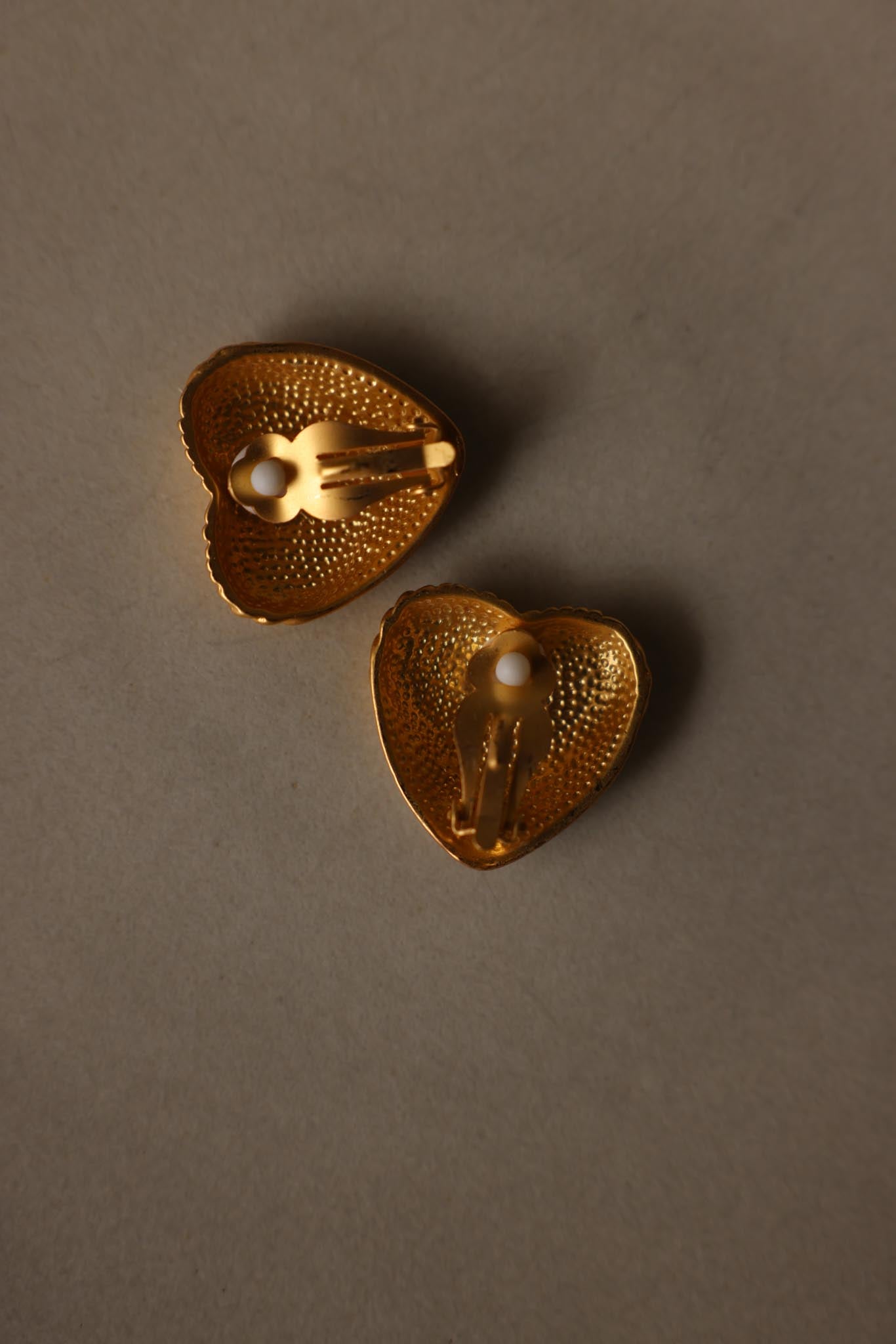 Matte Gold Heart Rhinestone Clip-On Earrings