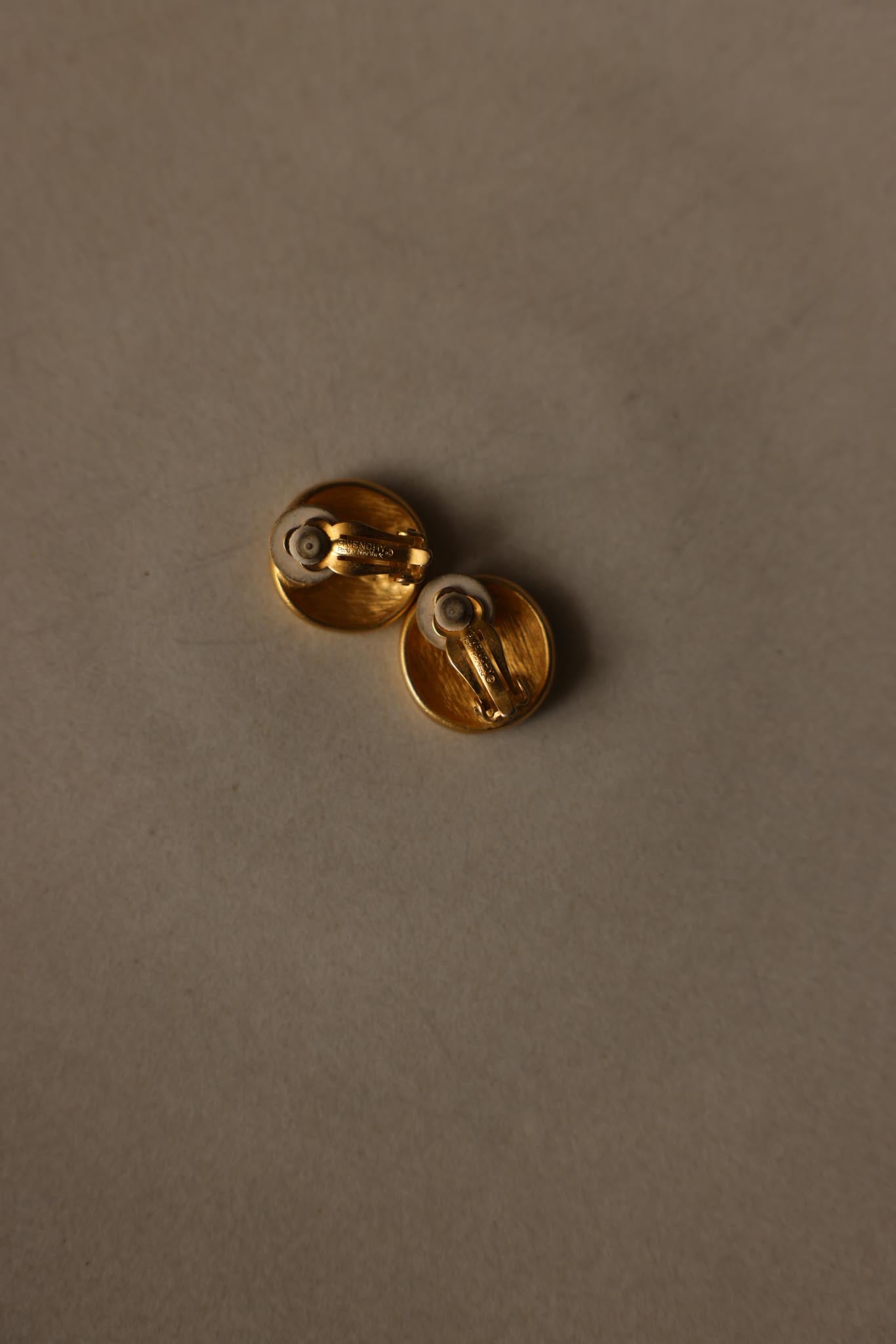 Givenchy Matte Gold Logo Clip-On Earrings – 1980s