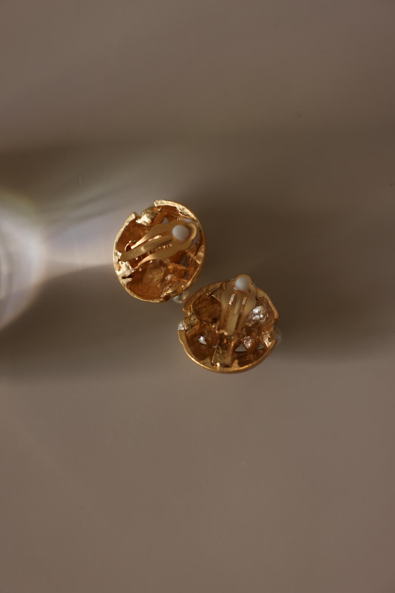 Matte Gold Round Faux Pearl Clip-On Earrings