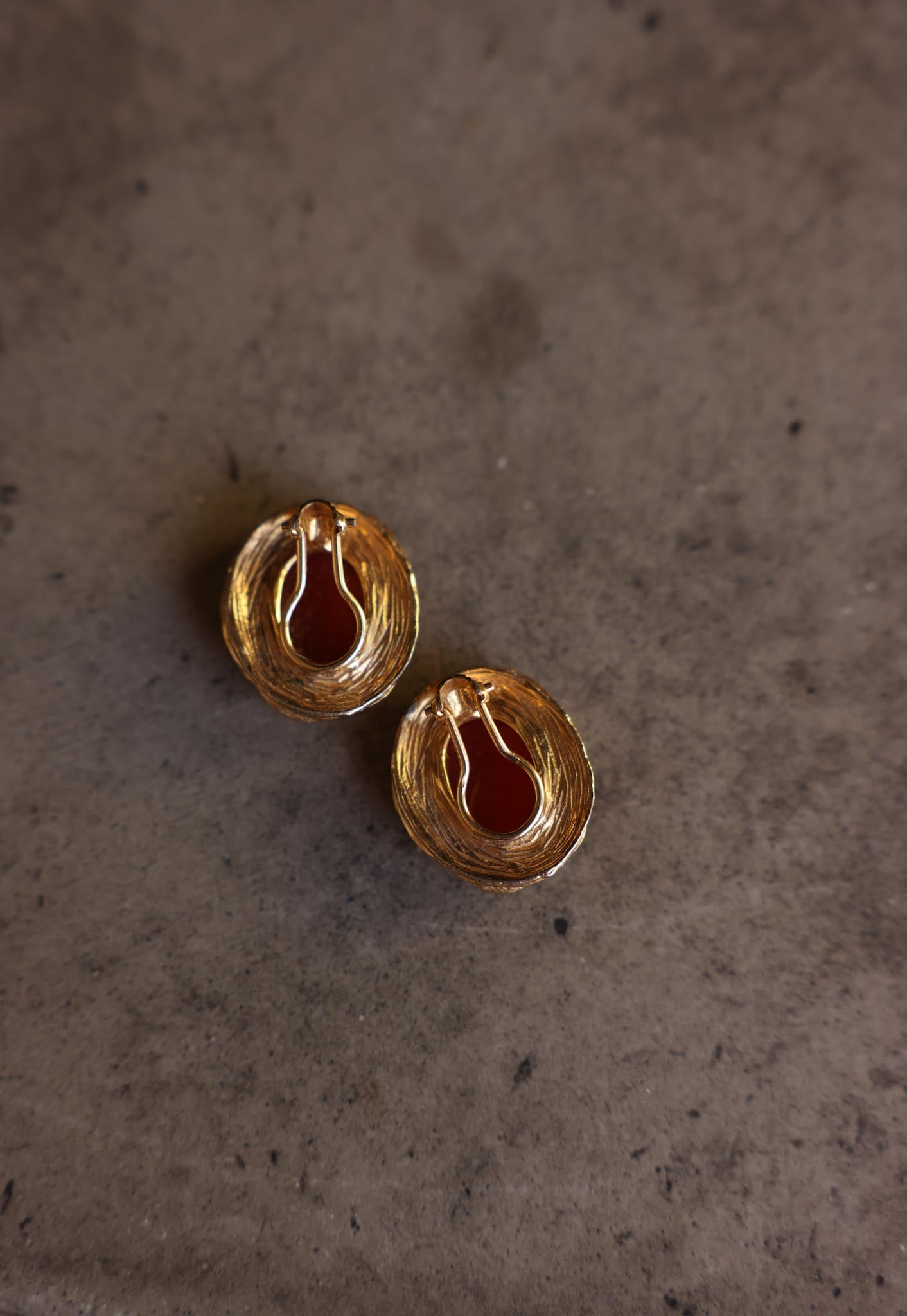 Gold-Tone Amber Brown Oval Clip-On Earrings