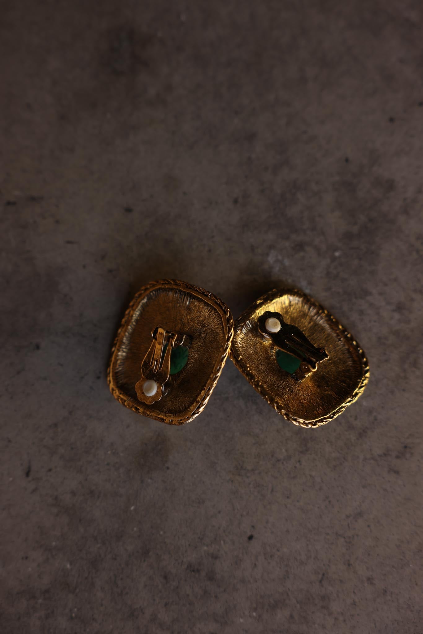 Gold-Tone Green Cabochon Clip-On Earrings with Pink Accent