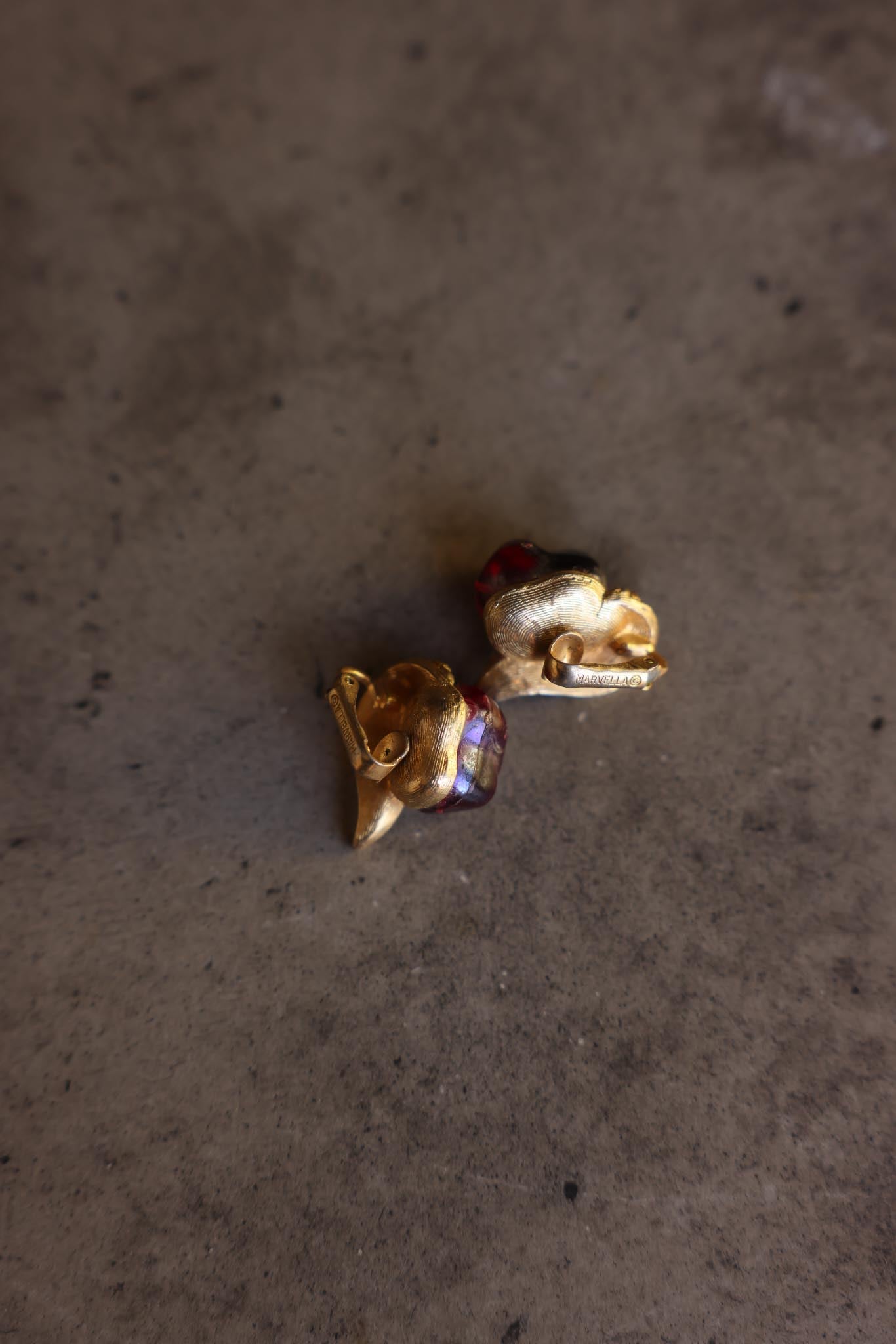 Marvella Gold-Tone Leaf Clip-On Earrings with Red Accent