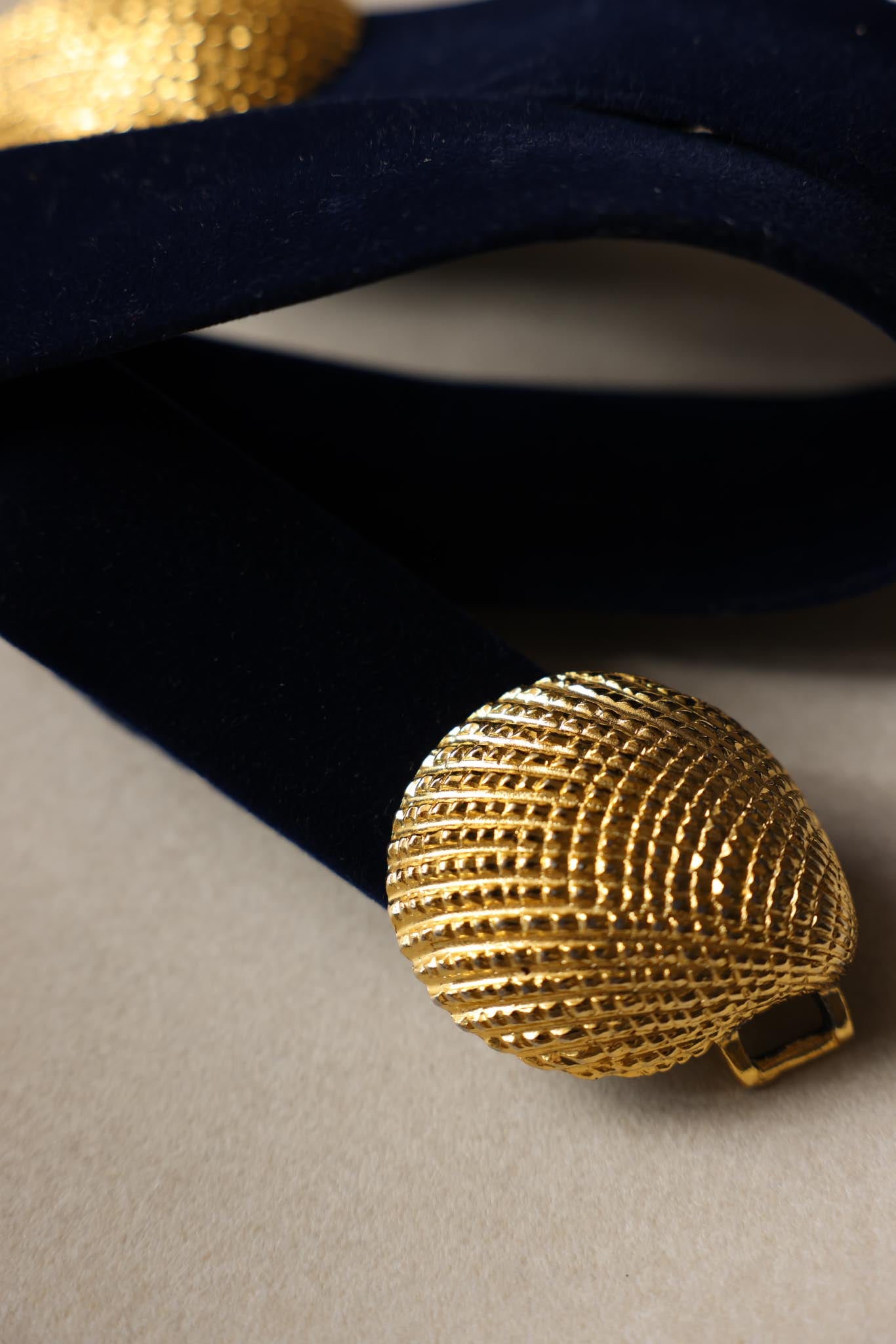 Douglas Paquette Navy Velvet Belt with Gold Buckle|Vintage Baazaar