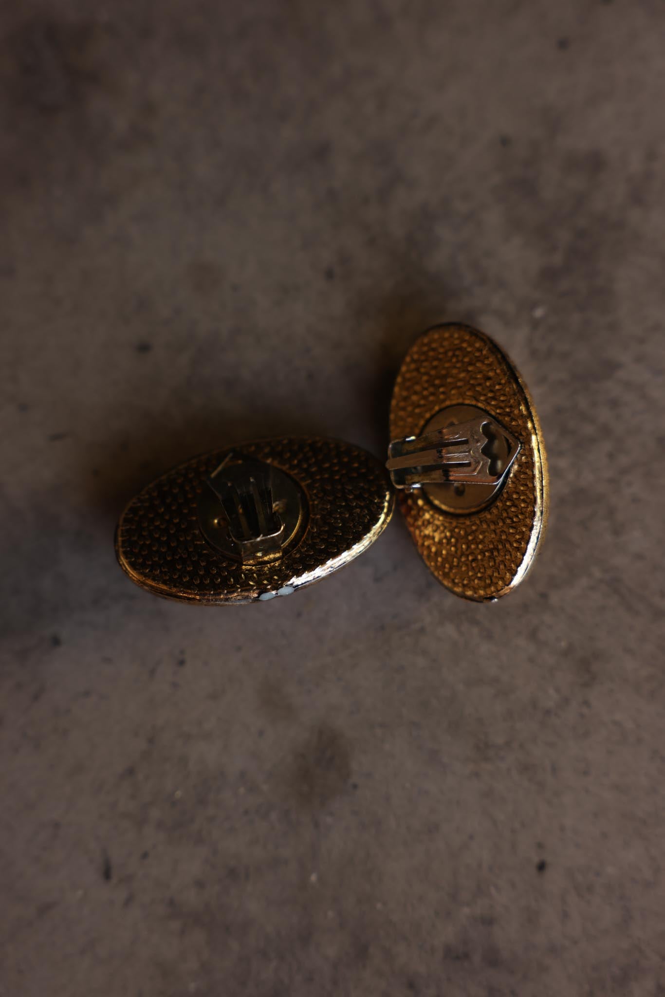 Ornate Oval Cabochon Clip-On Earrings