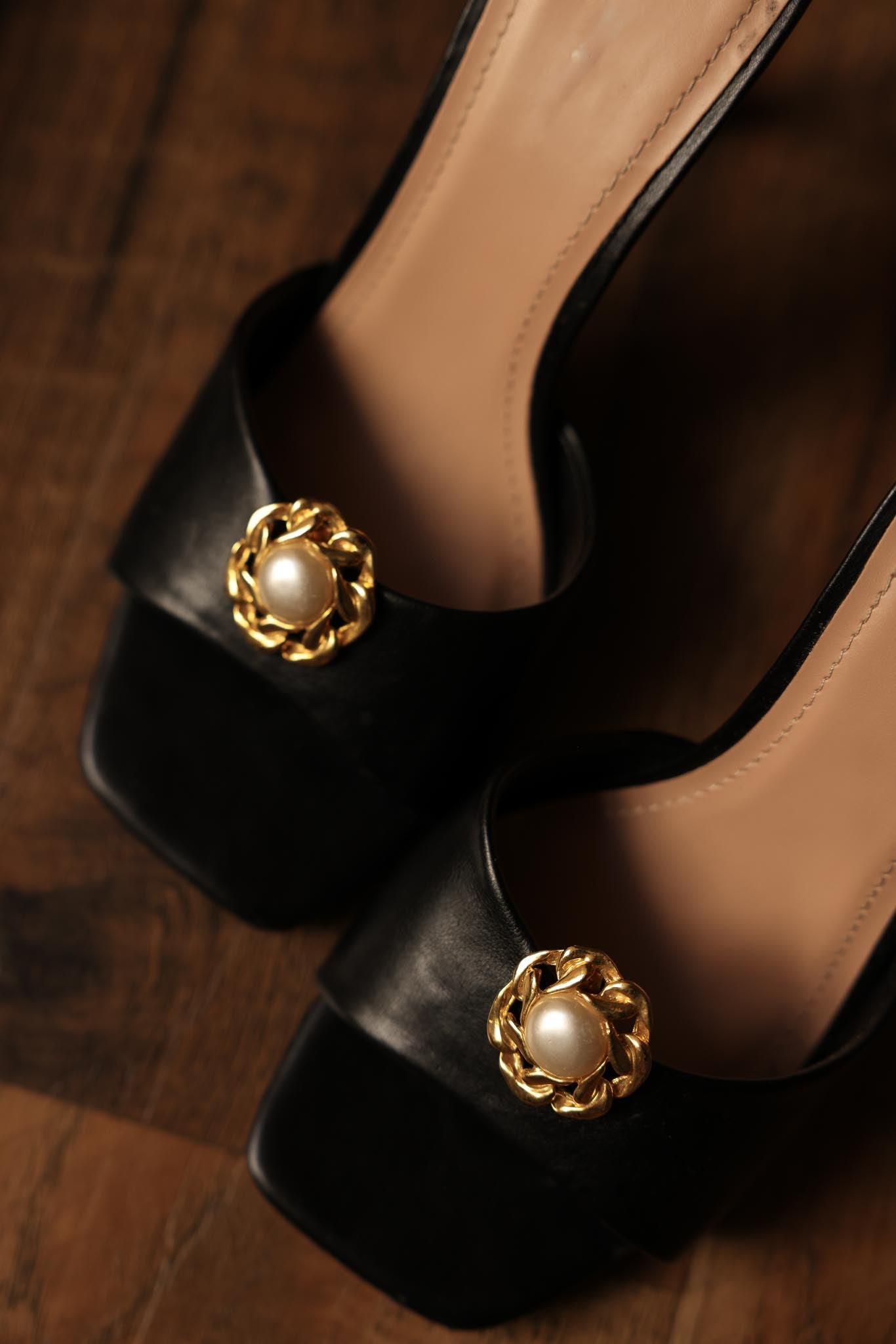 Gold-Tone Faux Pearl Shoe Clips from the 1980s