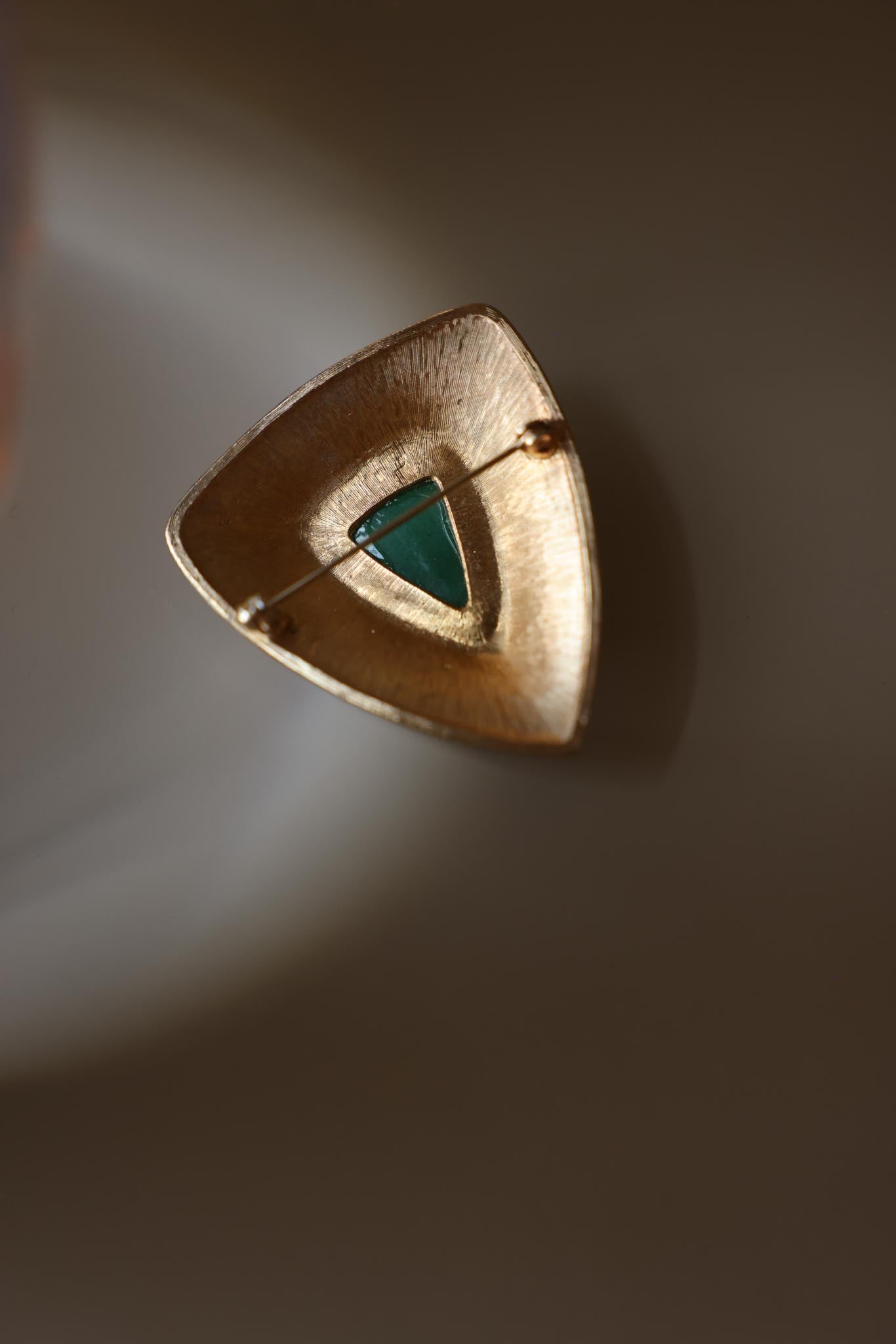Green Cabochon Textured Gold-Tone Brooch