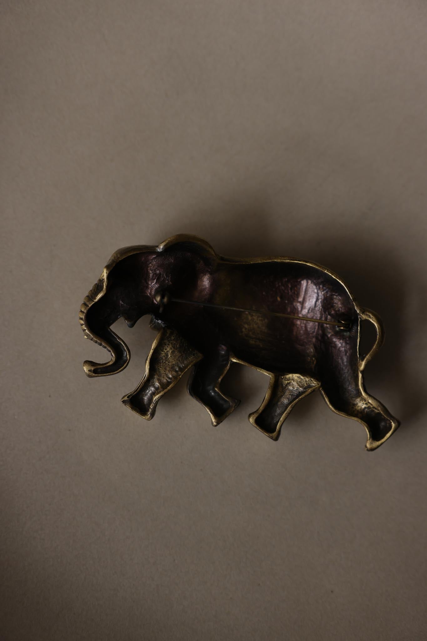 Brass Tone Elephant Statement Brooch