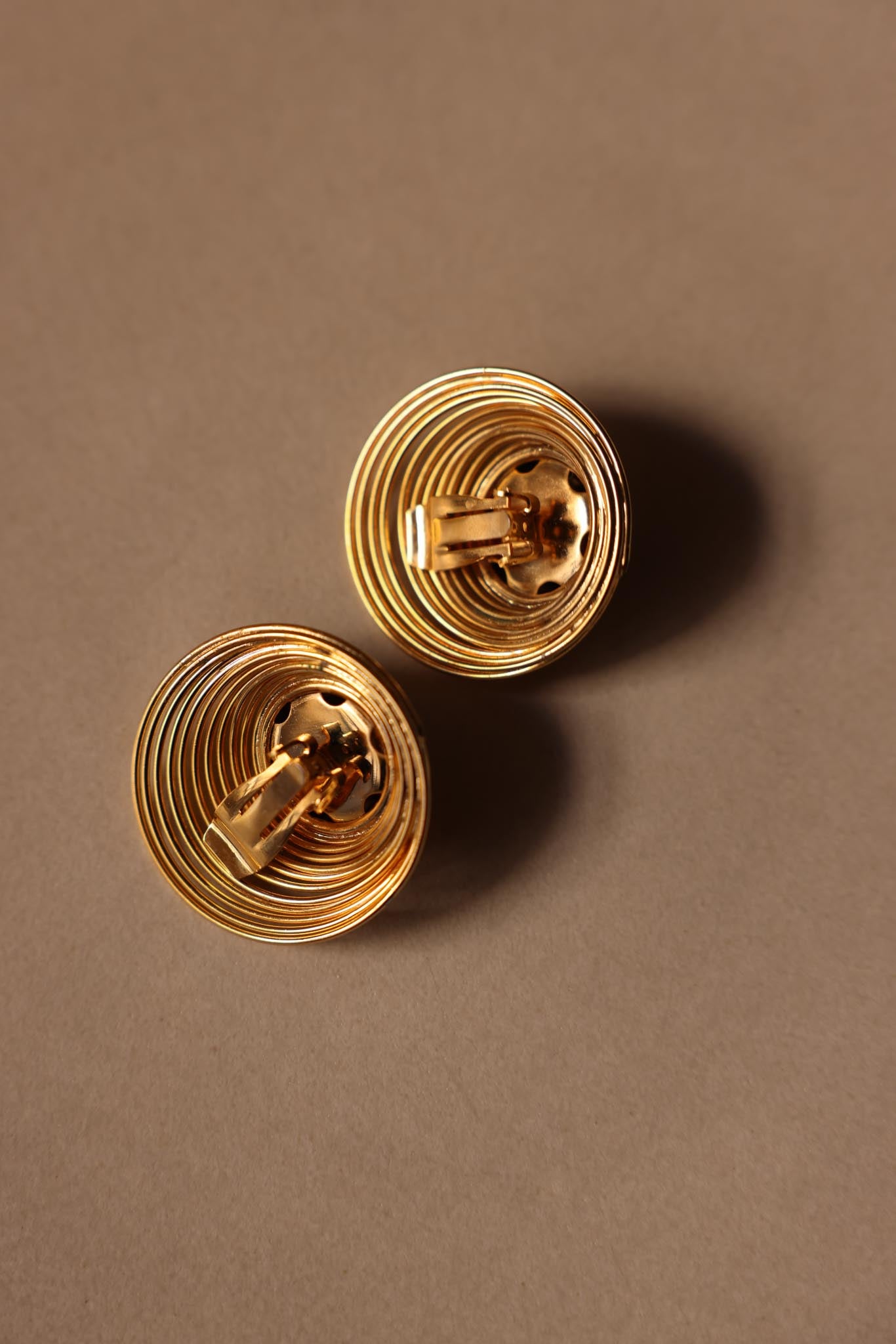 Gold Tone Spiral Dome Clip-On Earrings