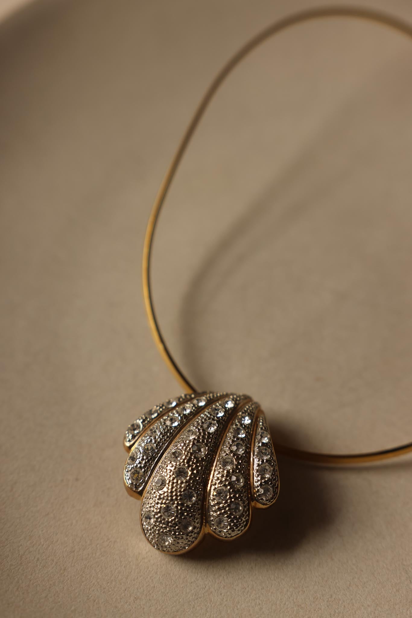 Gold-Tone Shell Pendant Necklace with Rhinestones