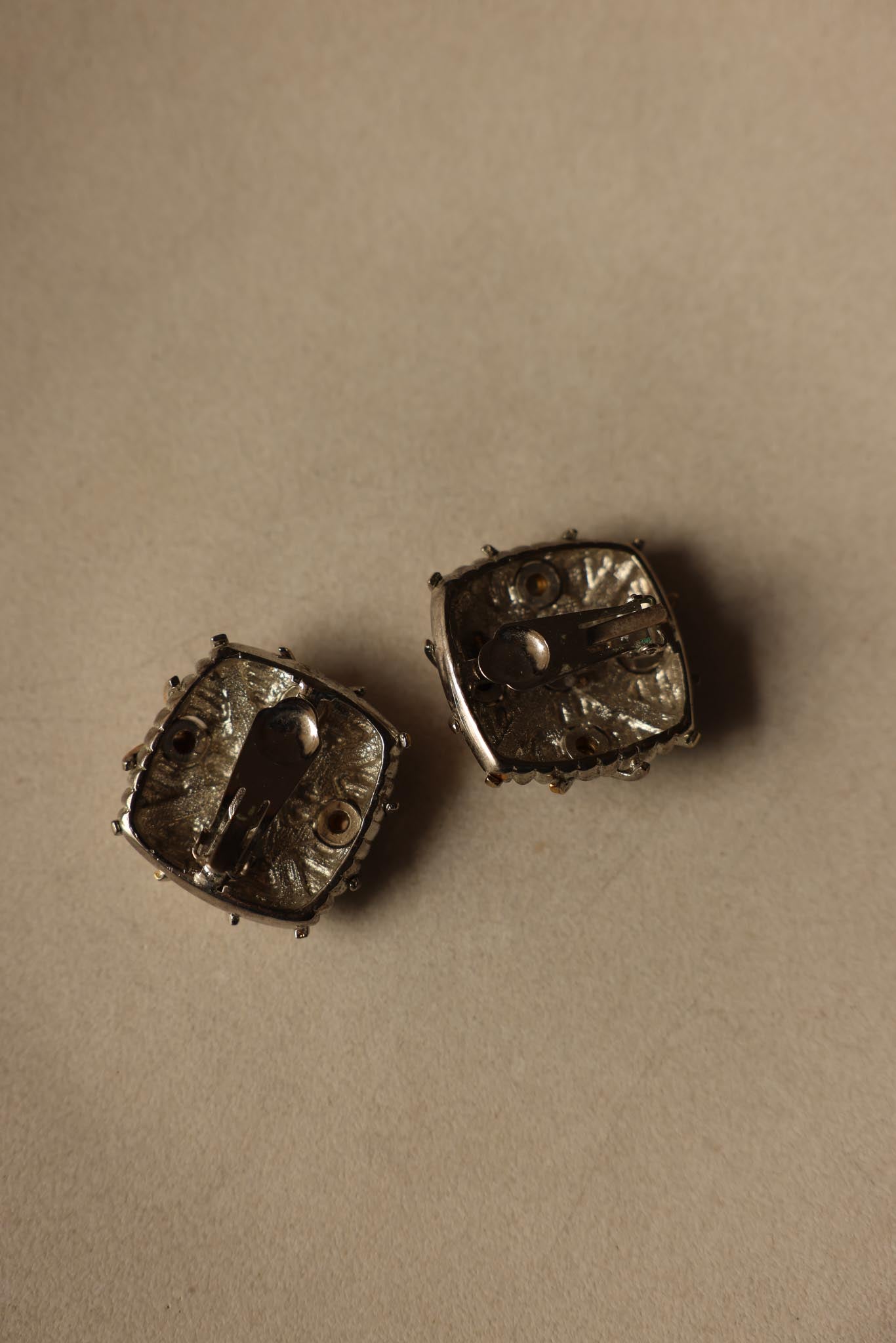 Two-Tone Clip-On Earrings with Multicolor Accents|Vintage Baazaar