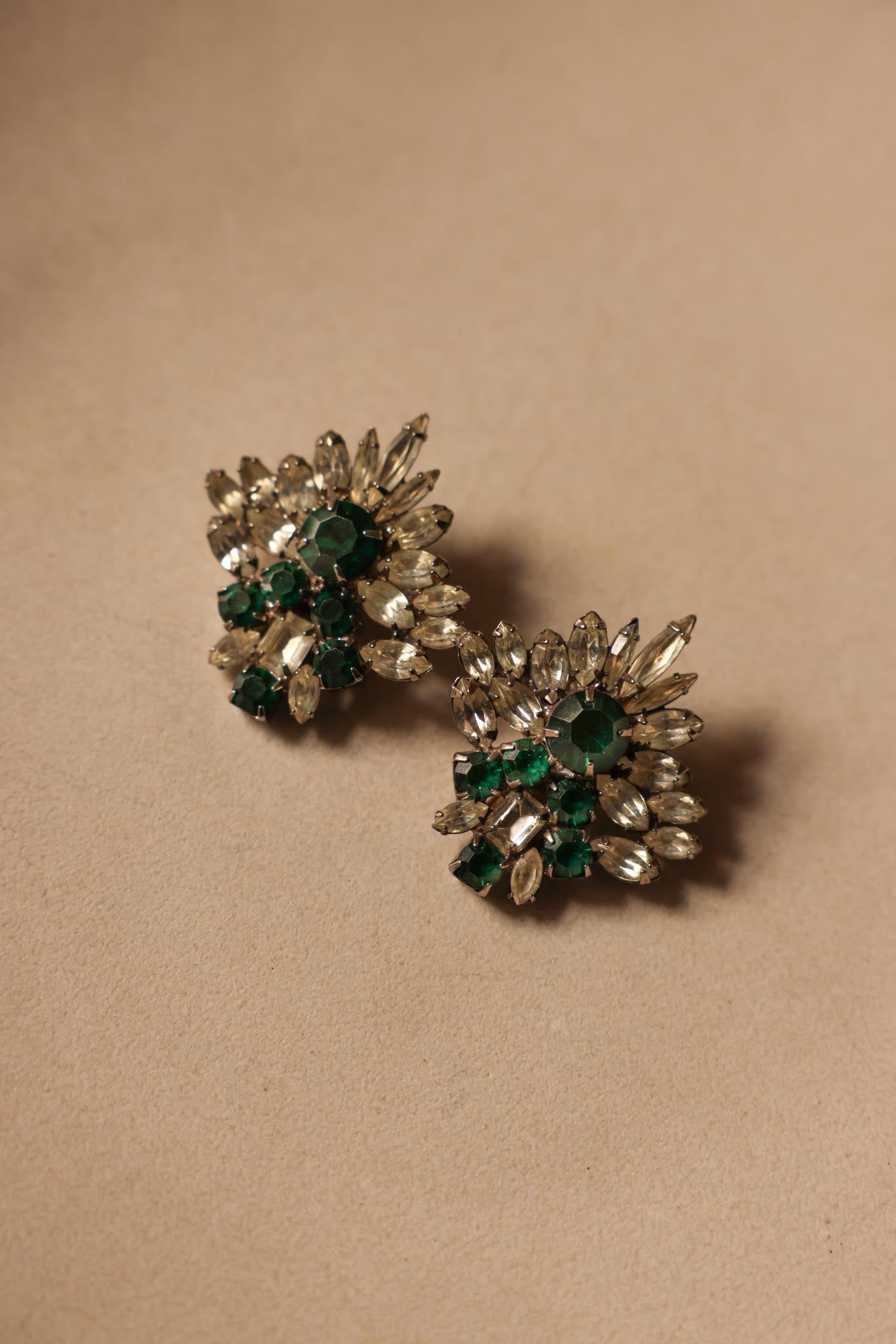 Les Bernard Emerald Spark Cluster Earrings (1980s)