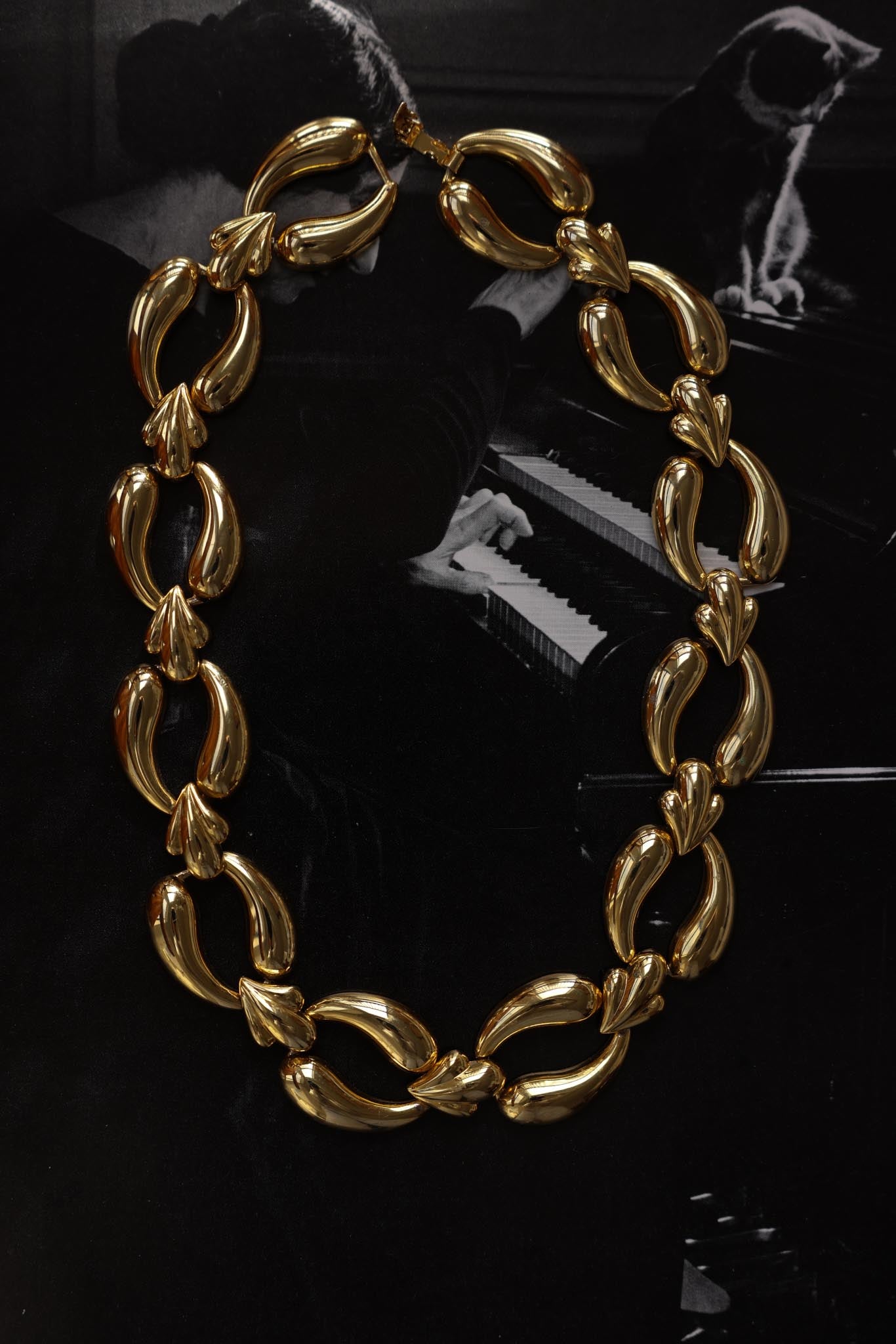 Gold Toned Sculptural Link Necklace