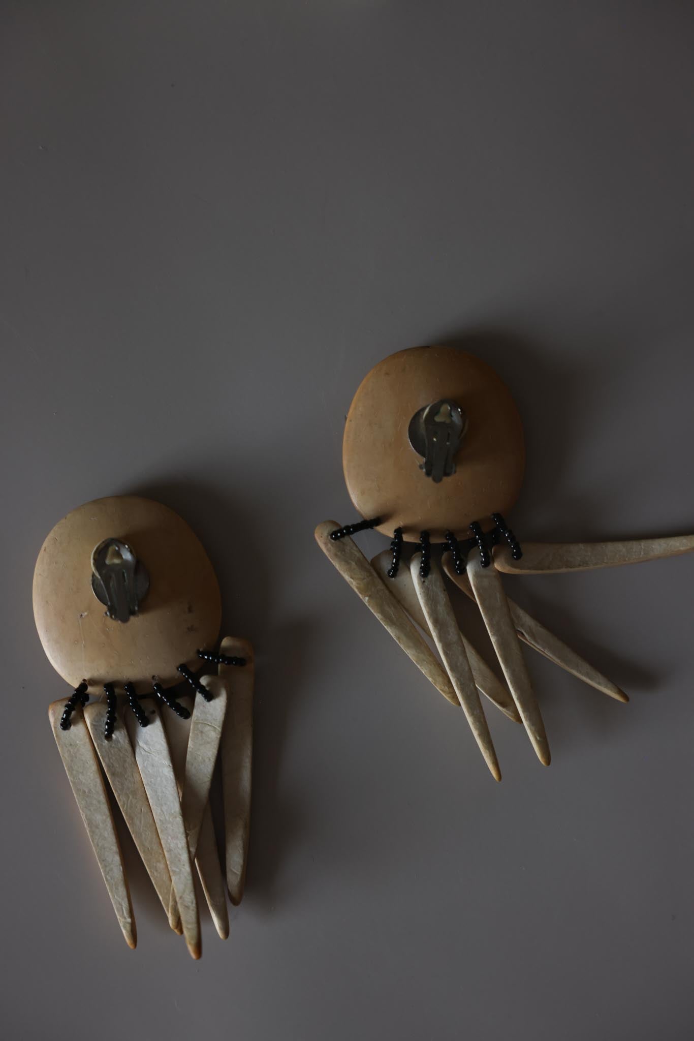Sculptural Wood Spike Clip-On Earrings