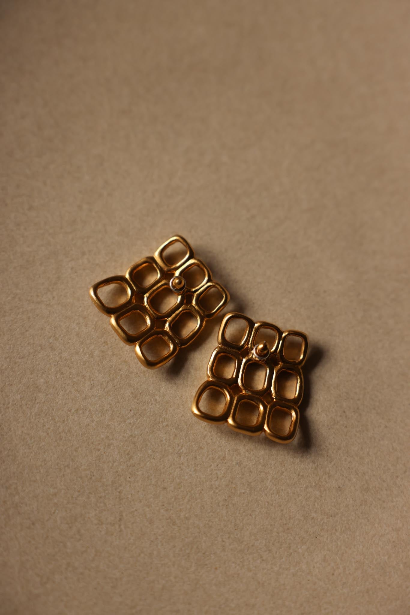 Geometric Grid Gold-Tone Pierced Earrings