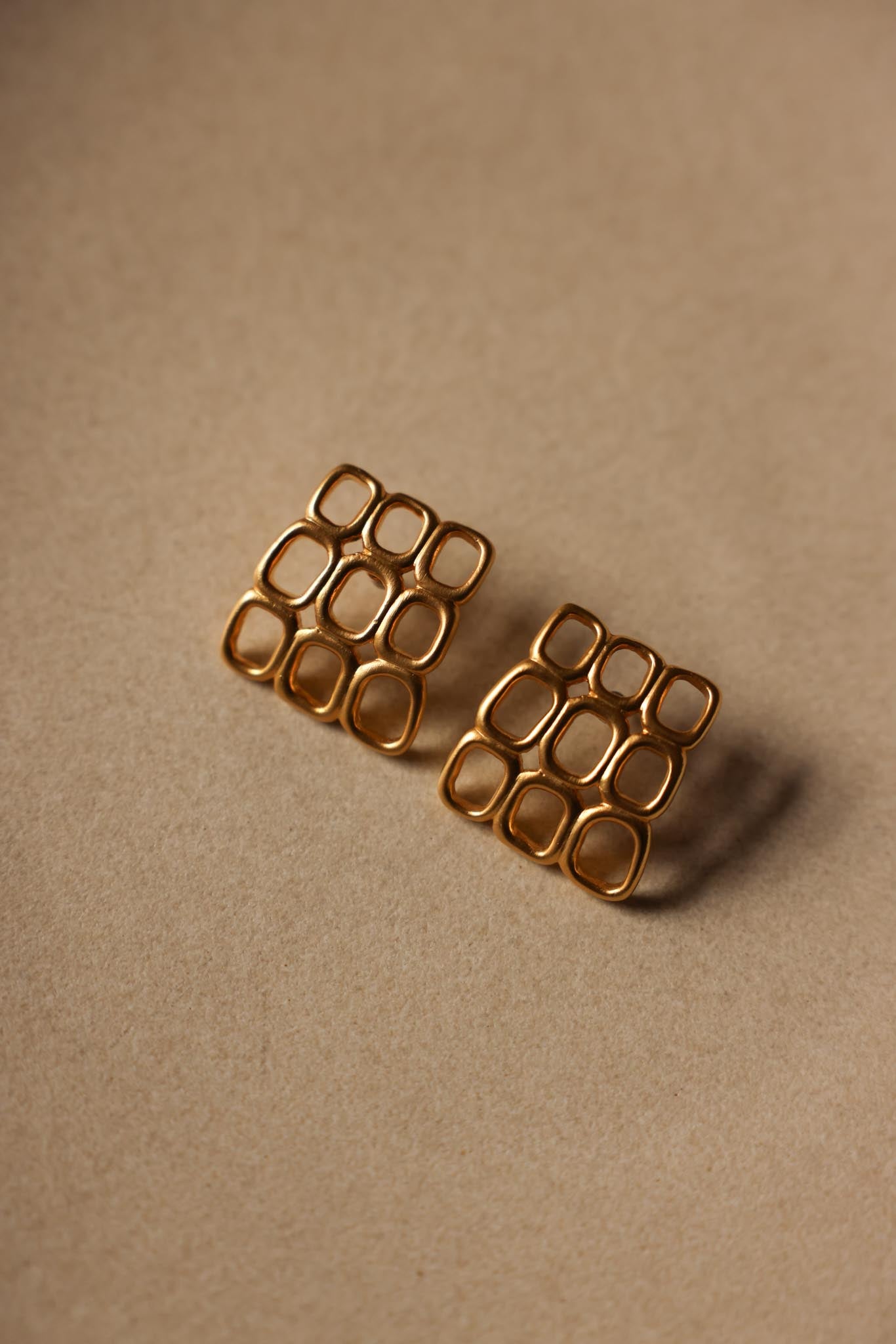 Geometric Grid Gold-Tone Pierced Earrings