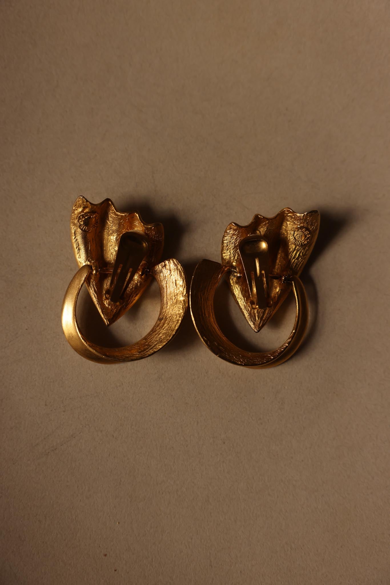 1980's Clara Studio Matte Gold Sculptural Clip on Earrings