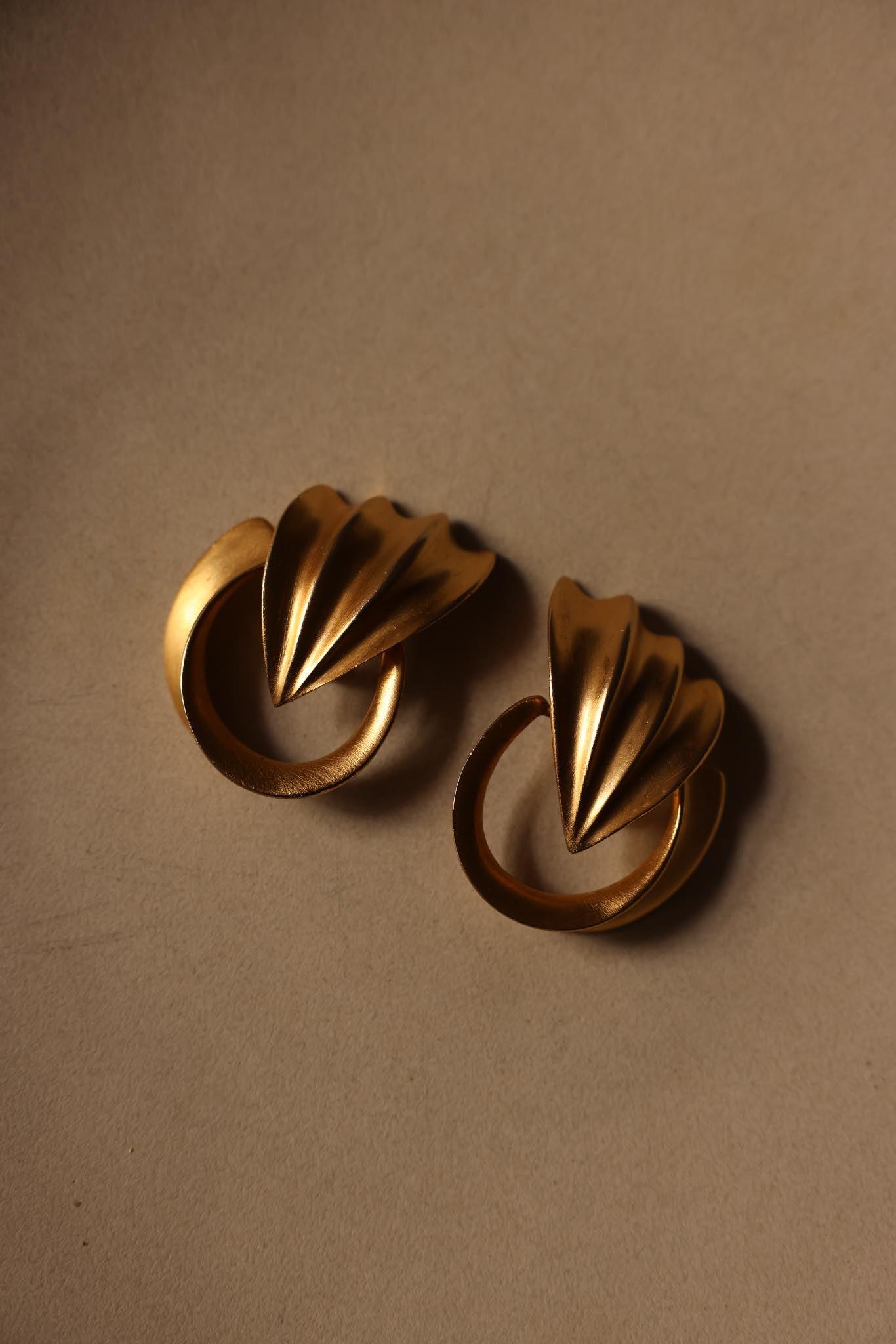 1980's Clara Studio Matte Gold Sculptural Clip on Earrings