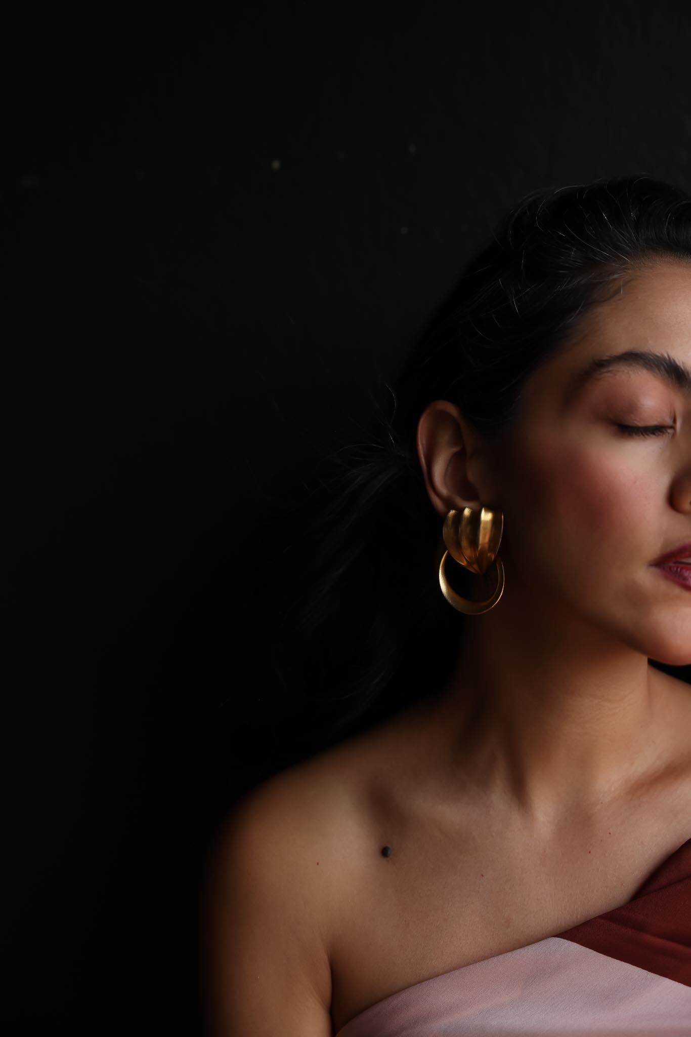 1980's Clara Studio Matte Gold Sculptural Clip on Earrings