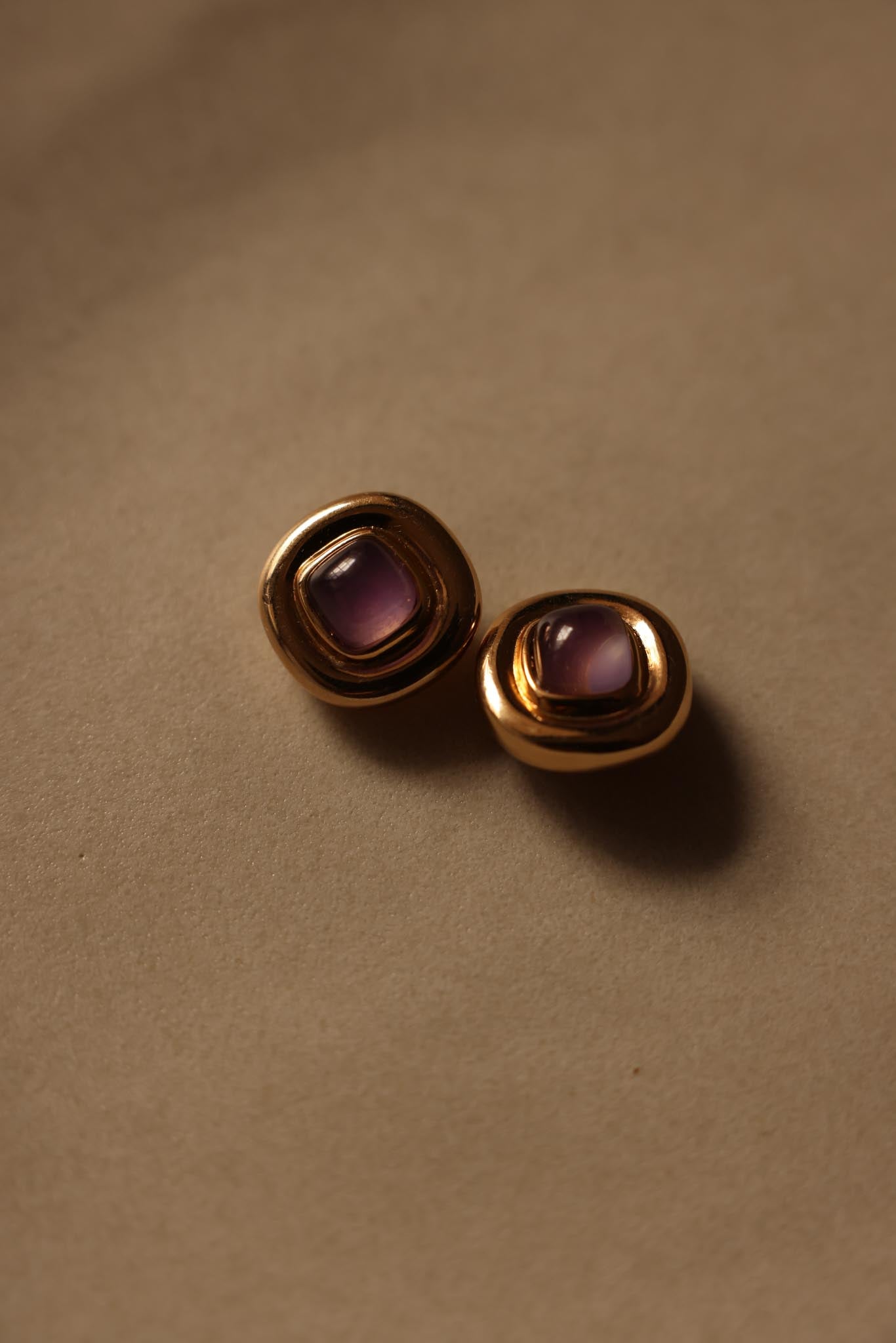 Gold-Tone Clip-On Earrings with Purple Cabochon