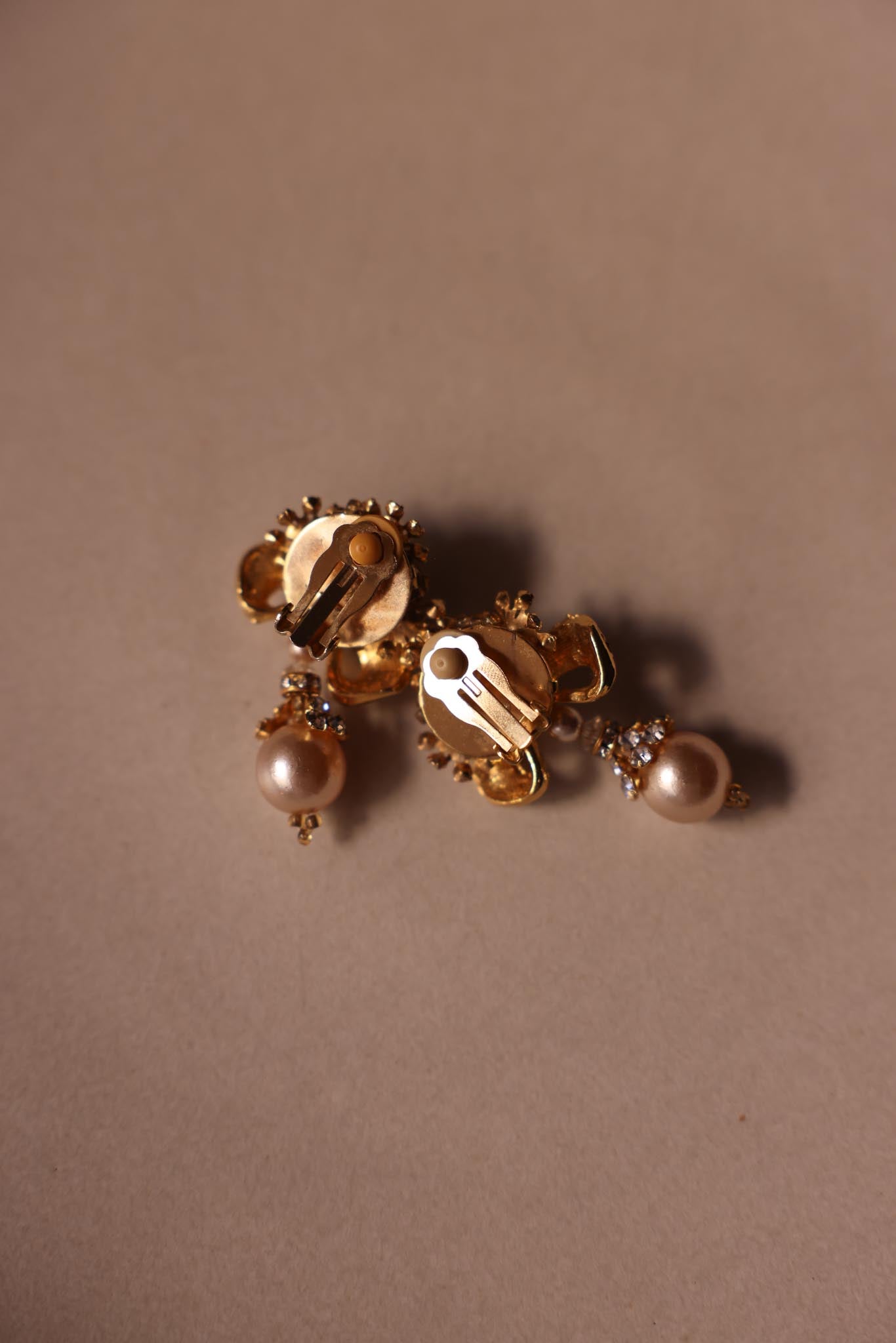 Gold-Tone Bow Faux Pearl Drop Clip-On Earrings