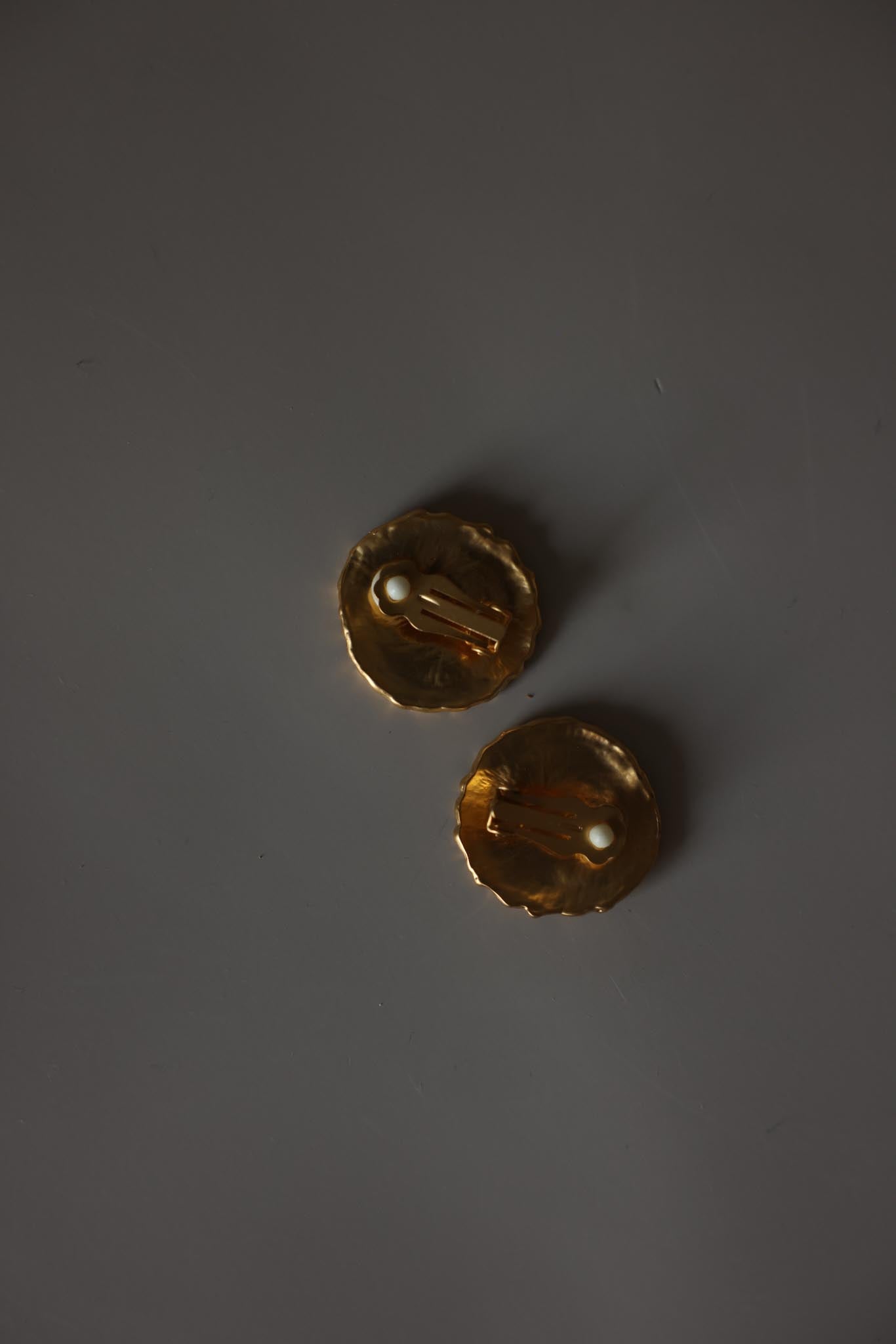 Matte Gold Textured Round Clip-On Earrings|Vintage Baazaar