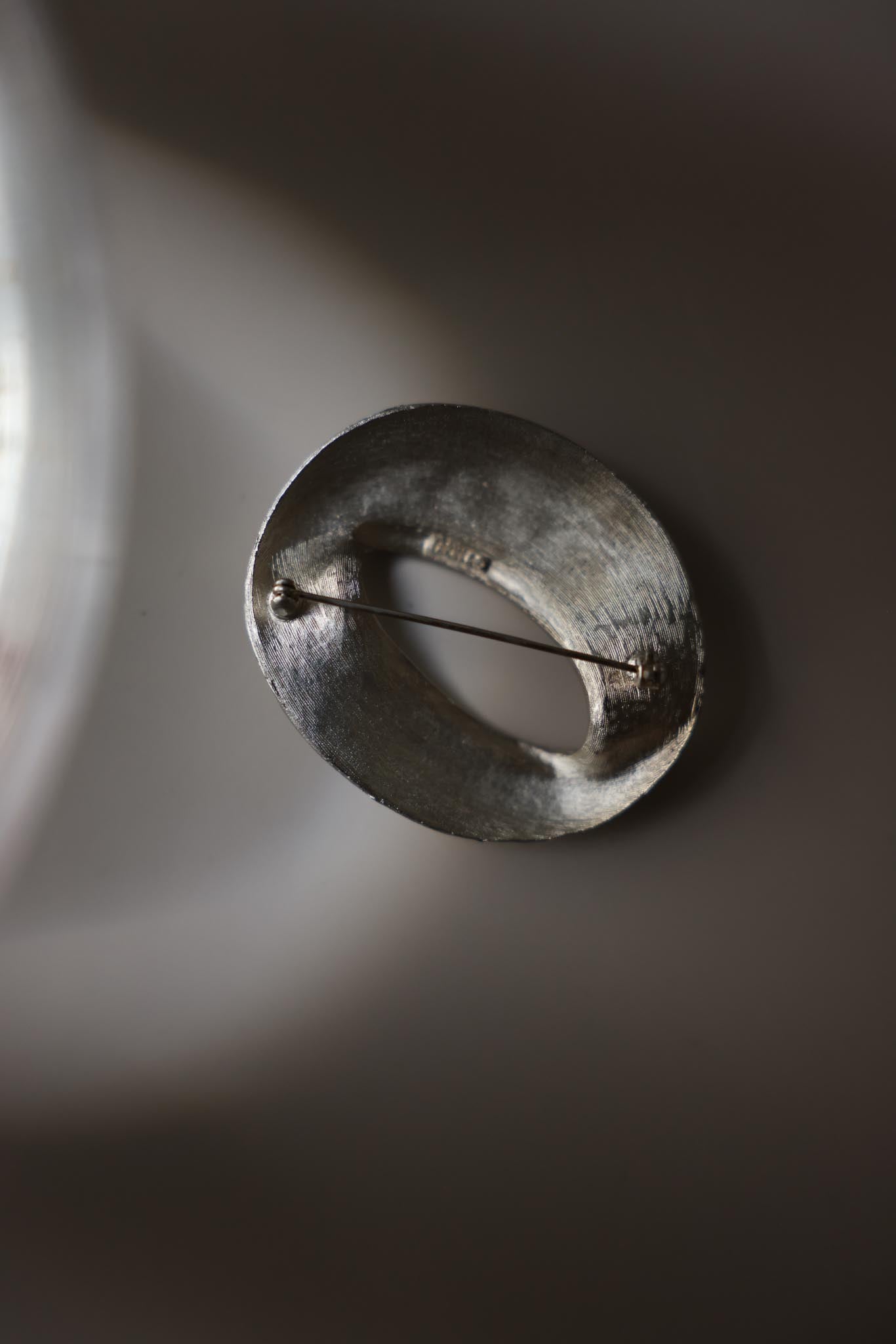Silvertone Textured Oval Brooch