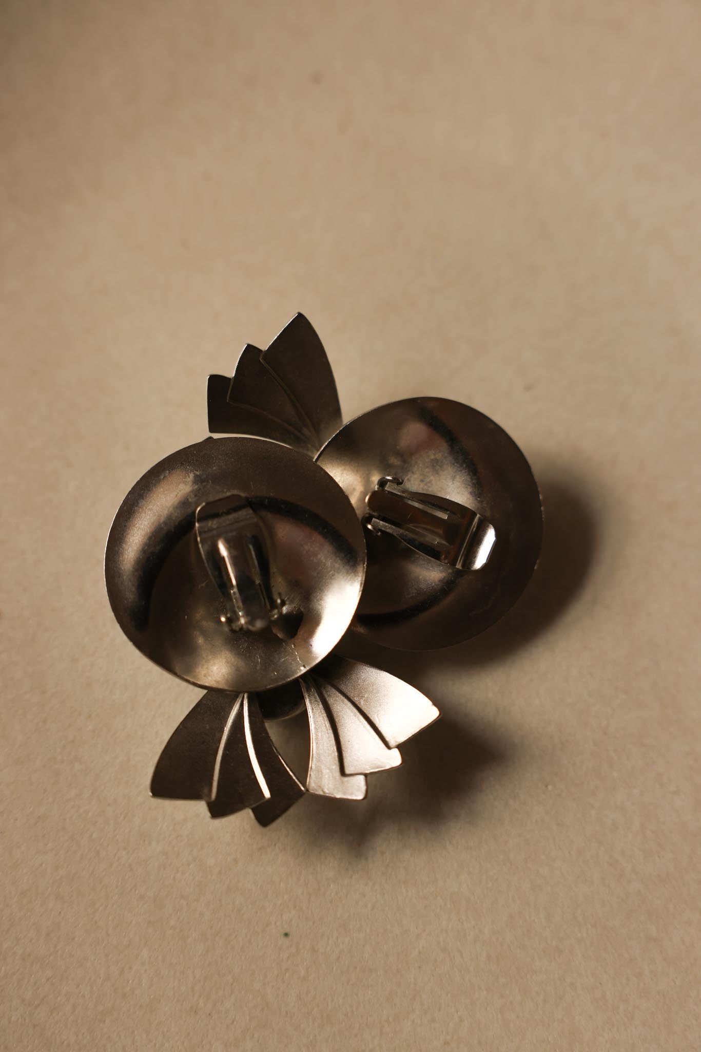 Art Deco Fan Clip-On Earrings with Black Cabochon