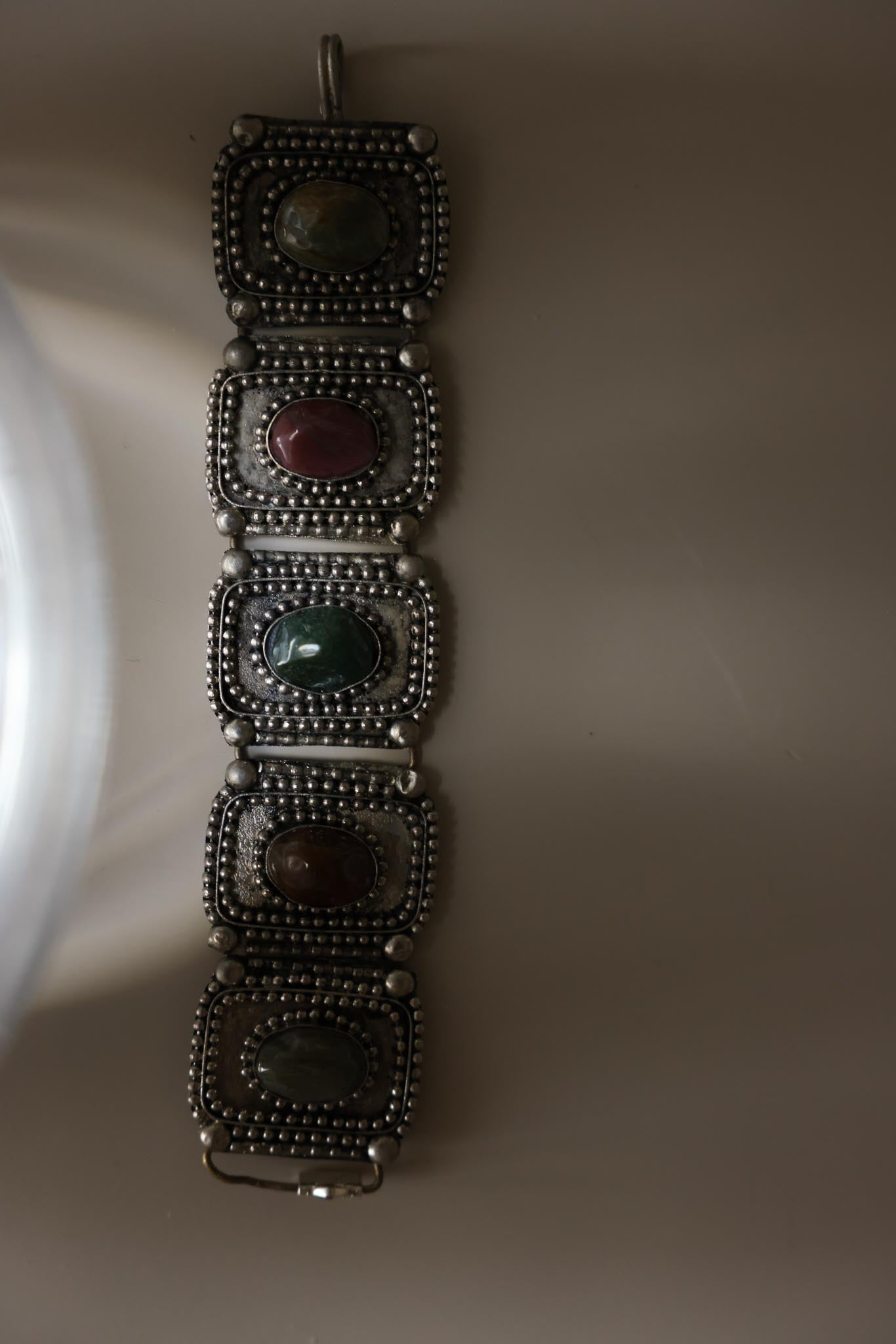 Silver Plated Multi Gemstone Panel Bracelet