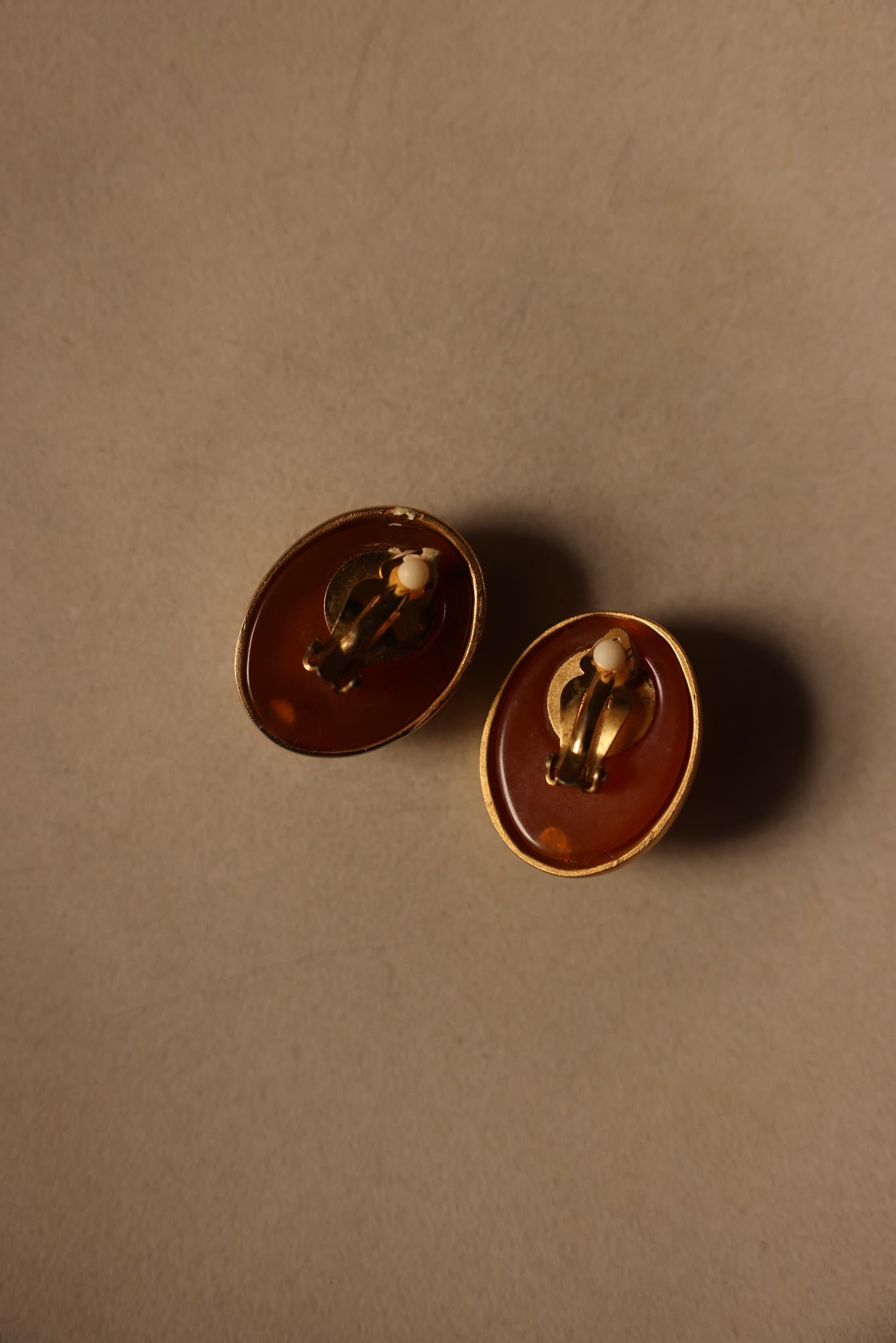 LCi Matte Gold Clip-On Earrings with Amber Cabochons