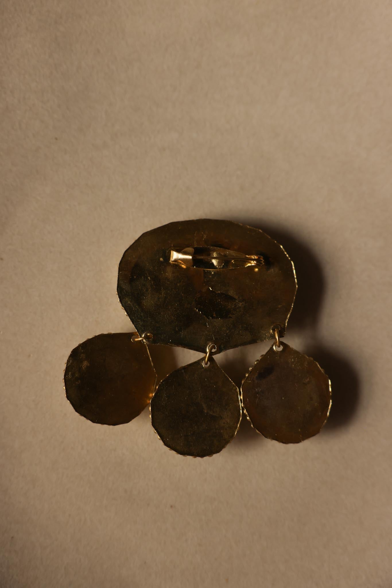 Gold-Tone Brooch with Ivory Cabochons