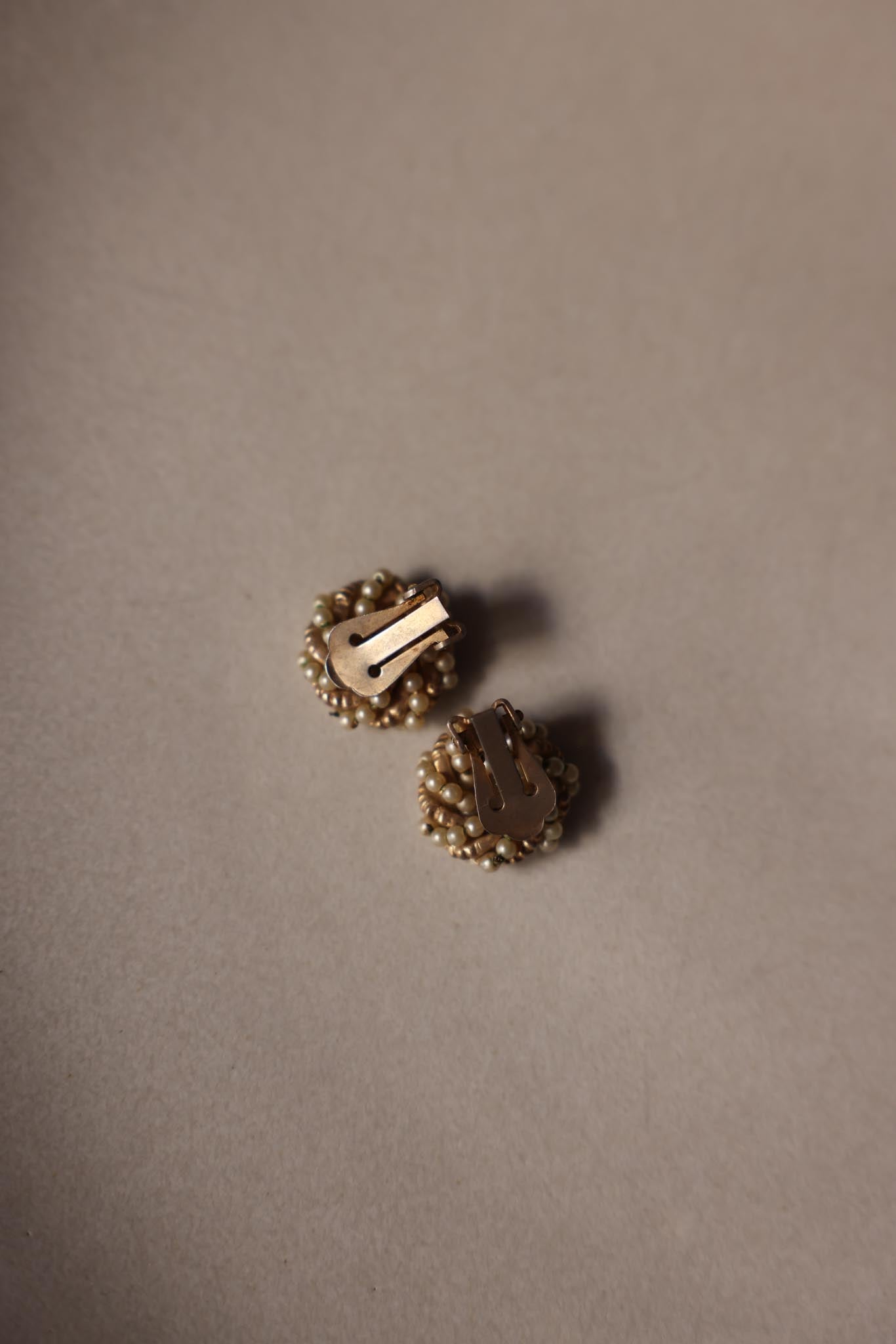 Gold Faux Pearl Woven Clip-On Earrings