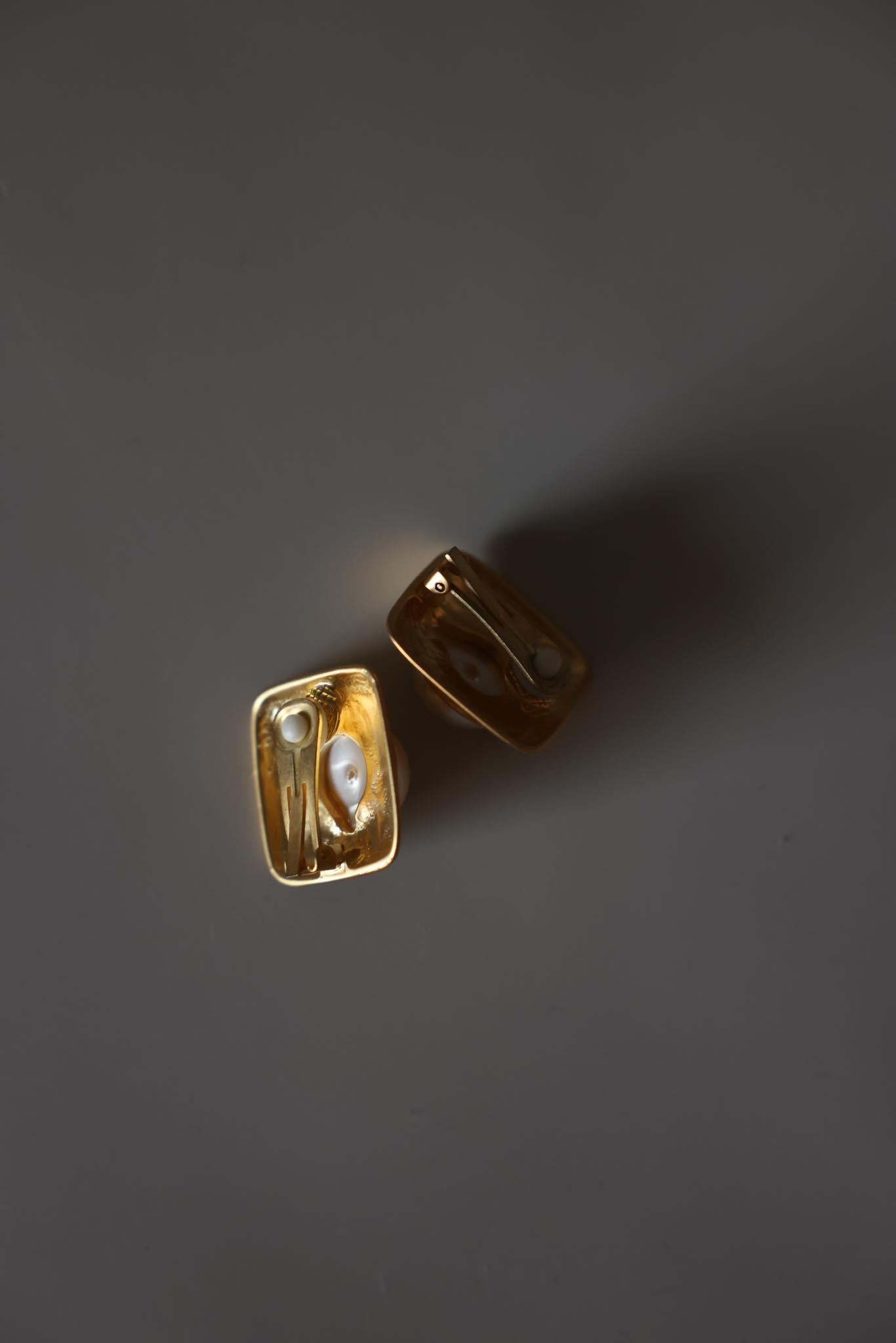 Matte Gold Faux Pearl Square Clip-On Earrings