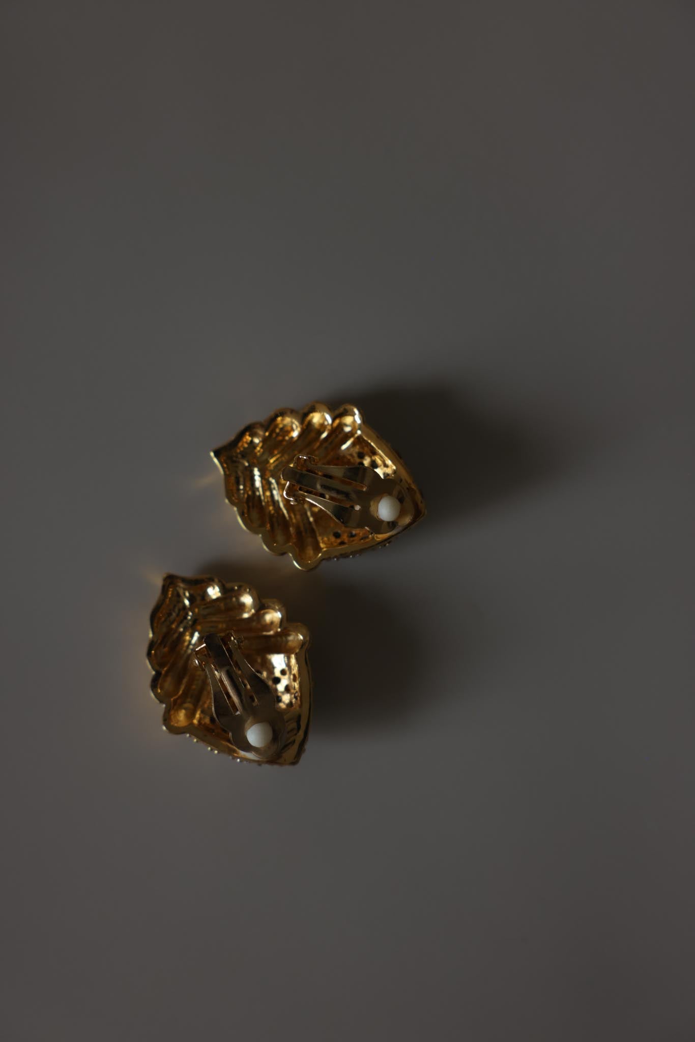 Gold Tone Rhinestone Leaf Clip-On Earrings
