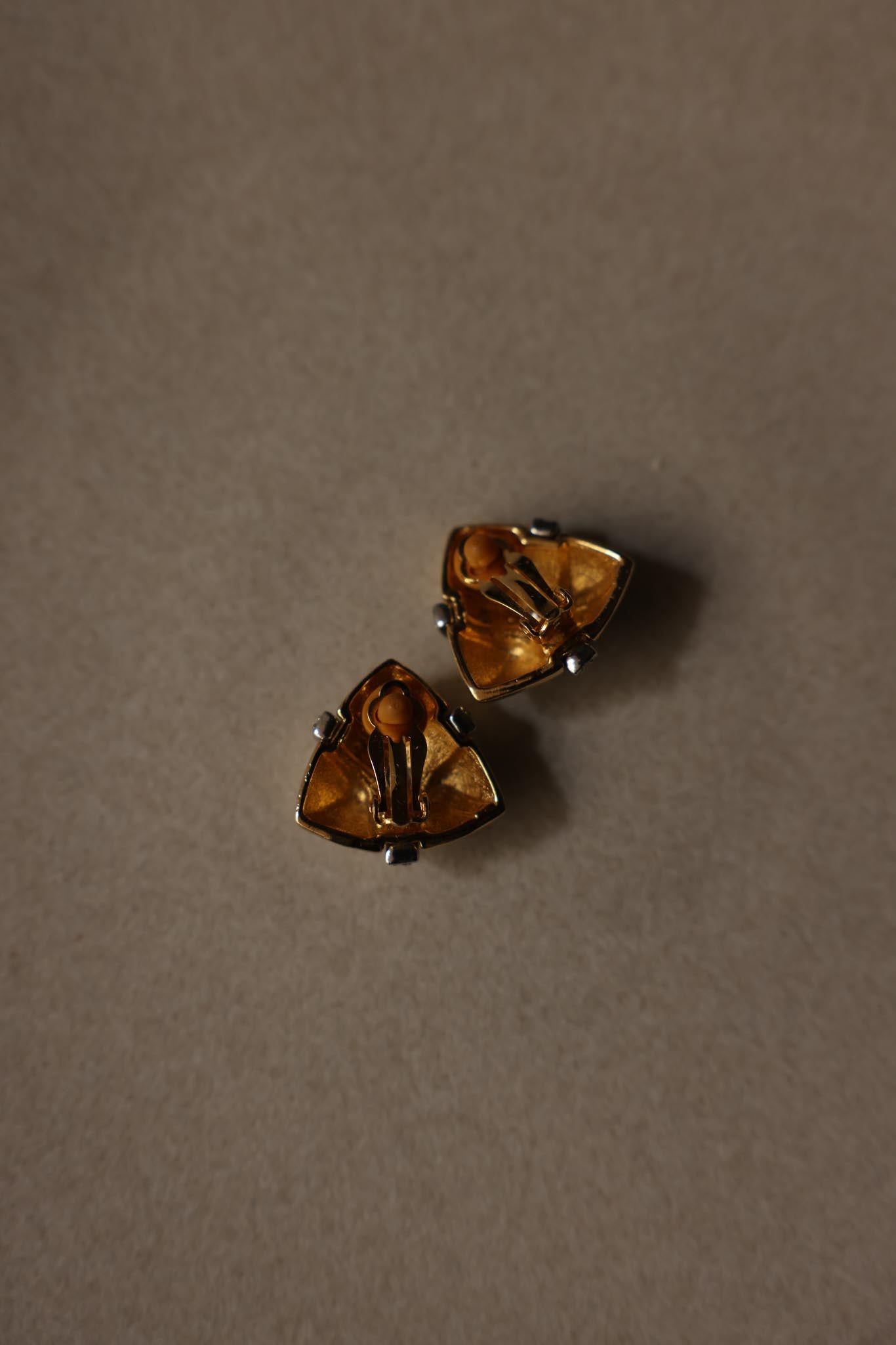 Gold and Silver Pyramid Clip-On Earrings with Rhinestones|Vintage Baazaar