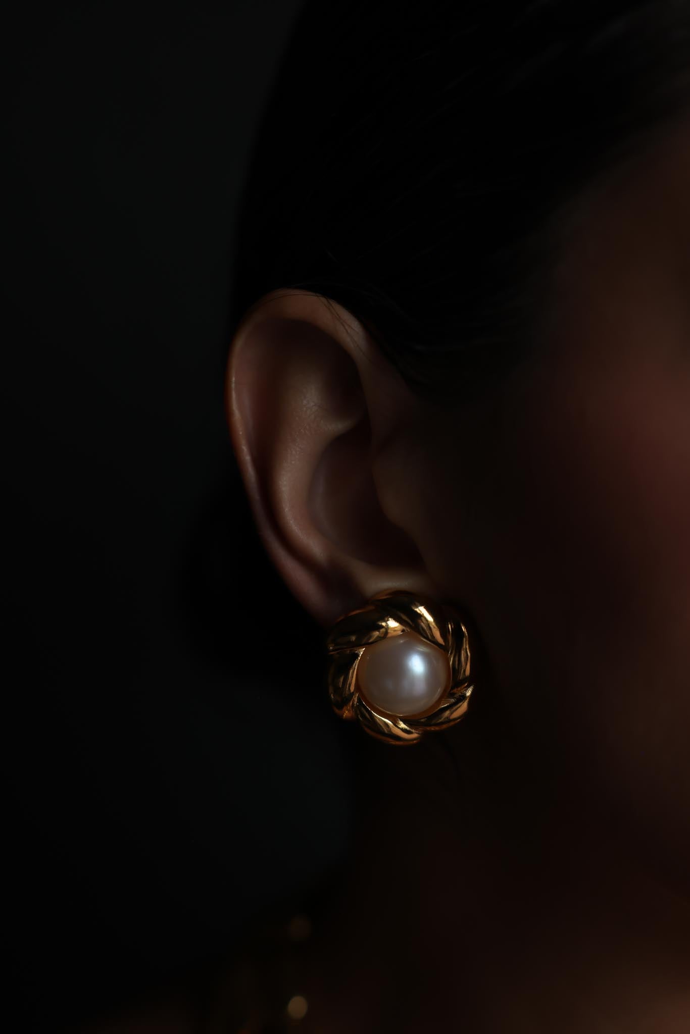Gold-Tone Knot Pearl Clip-On Earrings