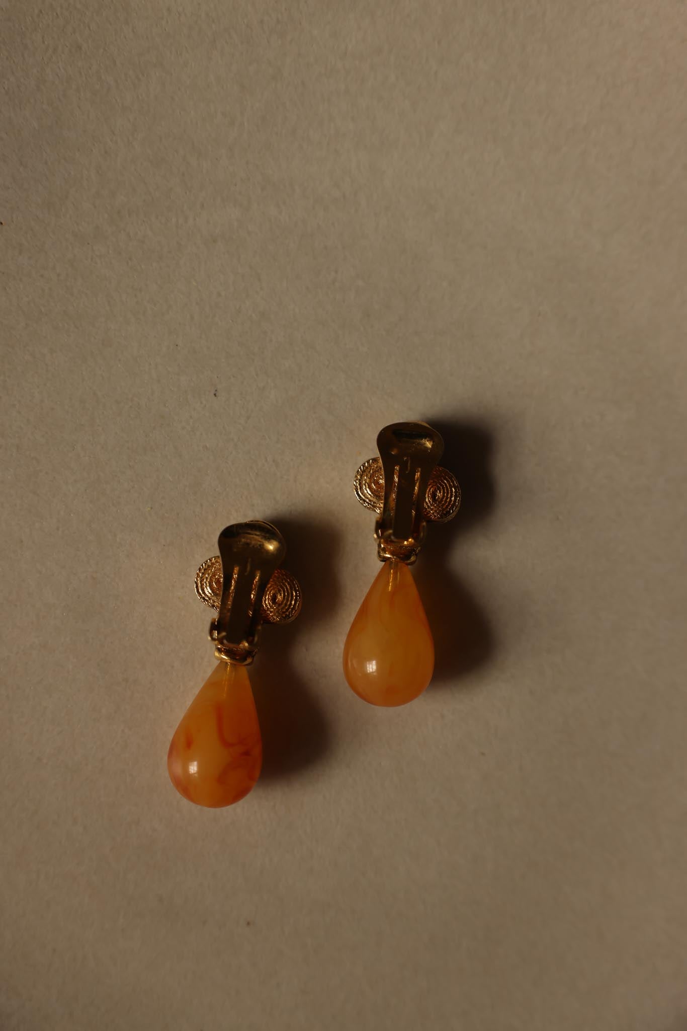Amber Teardrop Clip-On Earrings