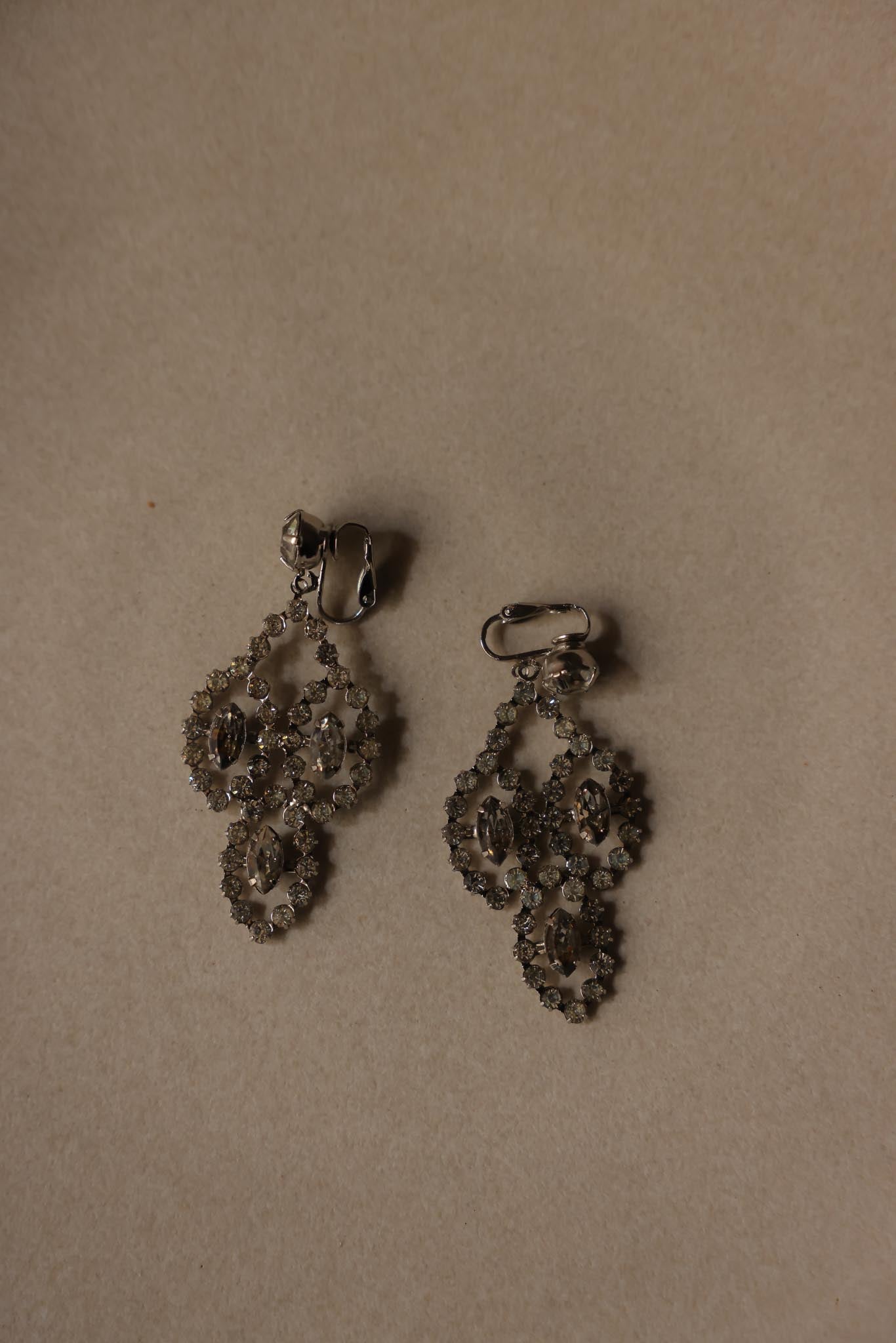 Silver-Tone Rhinestone Clip-On Earrings|Vintage Baazaar