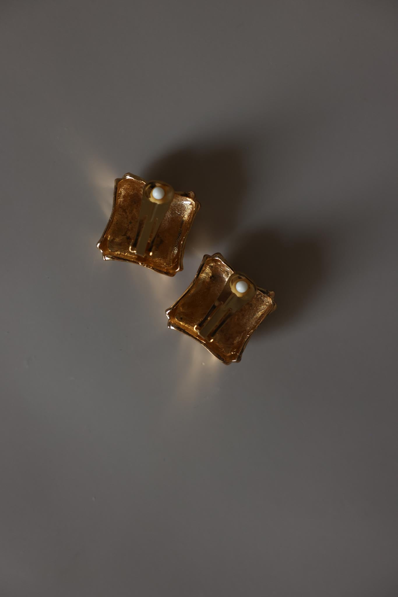 Gold Tone Sculpted Square Earrings
