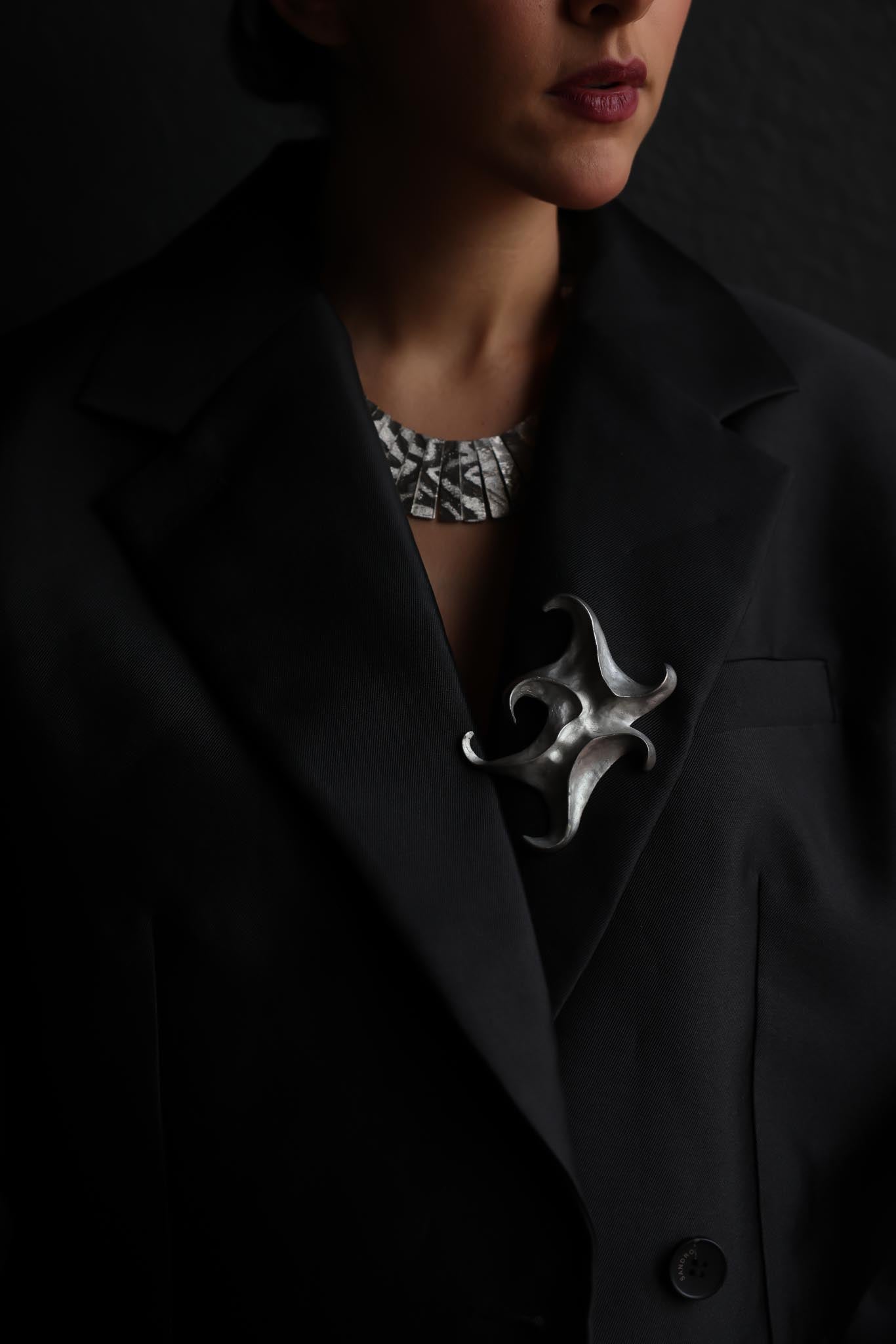 Abstract Silver-Tone Brooch