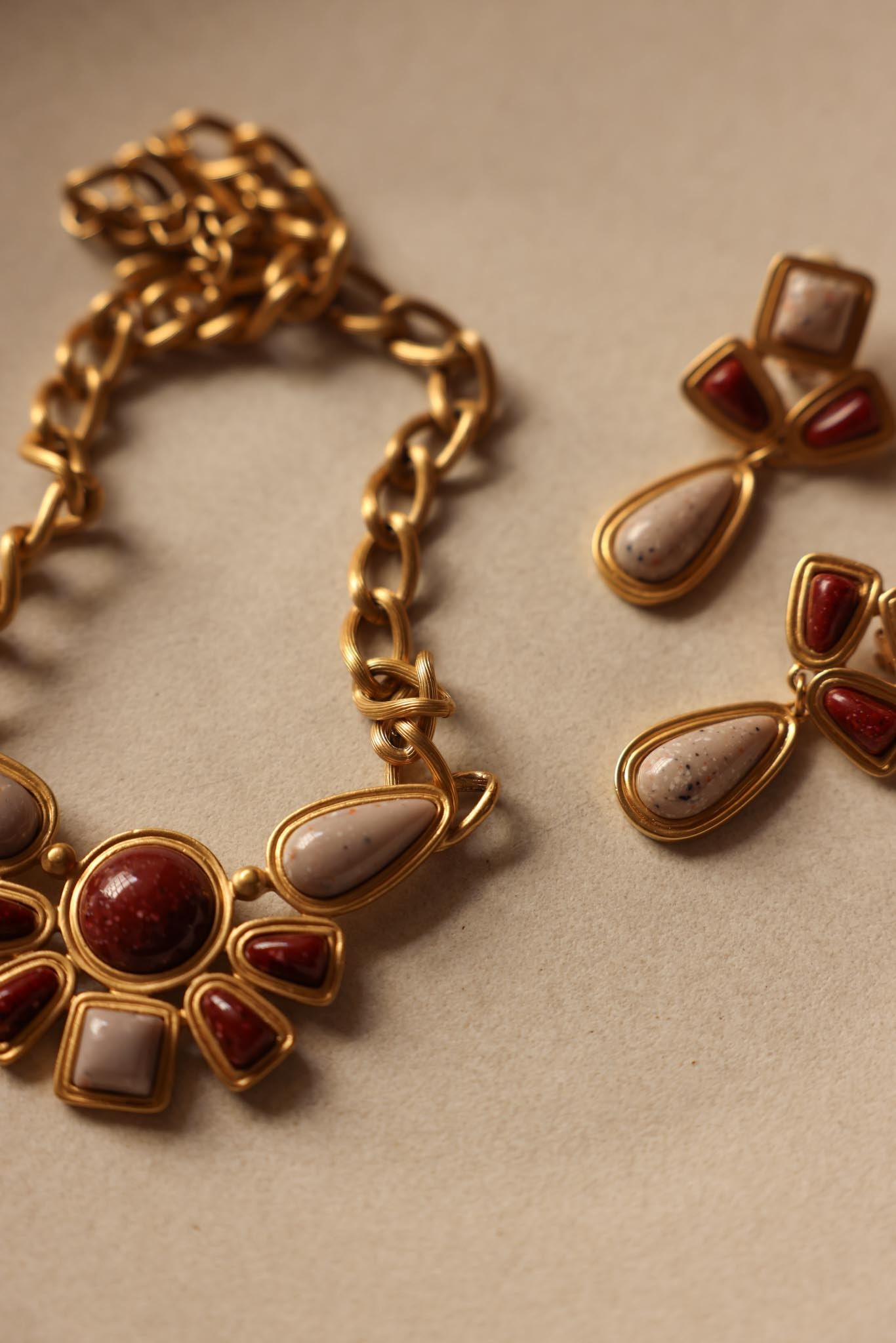 Gold-Toned Statement Necklace and Clip-On Earring Set (Avon)|Vintage Baazaar