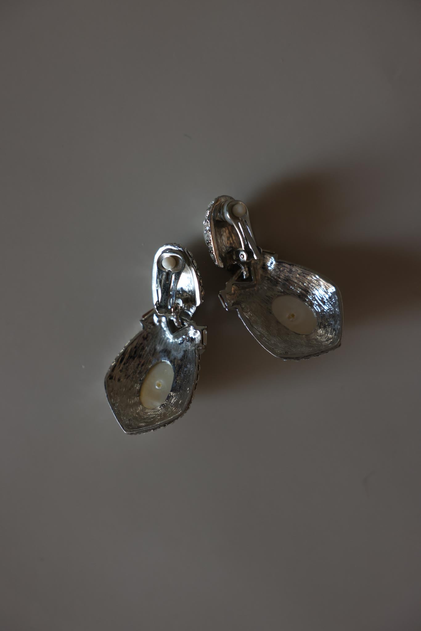 Silver Tone Faux Pearl Rhinestone Statement Clip-On Earrings