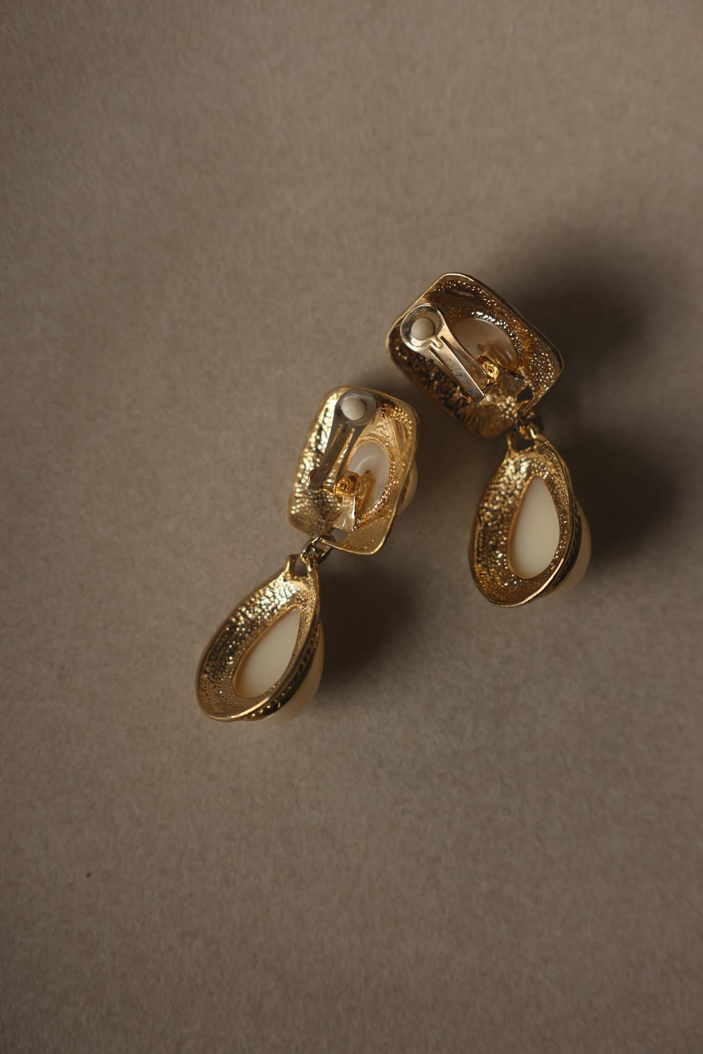 Gold Tone Faux Pearl Drop Clip-On Earrings|Vintage Baazaar