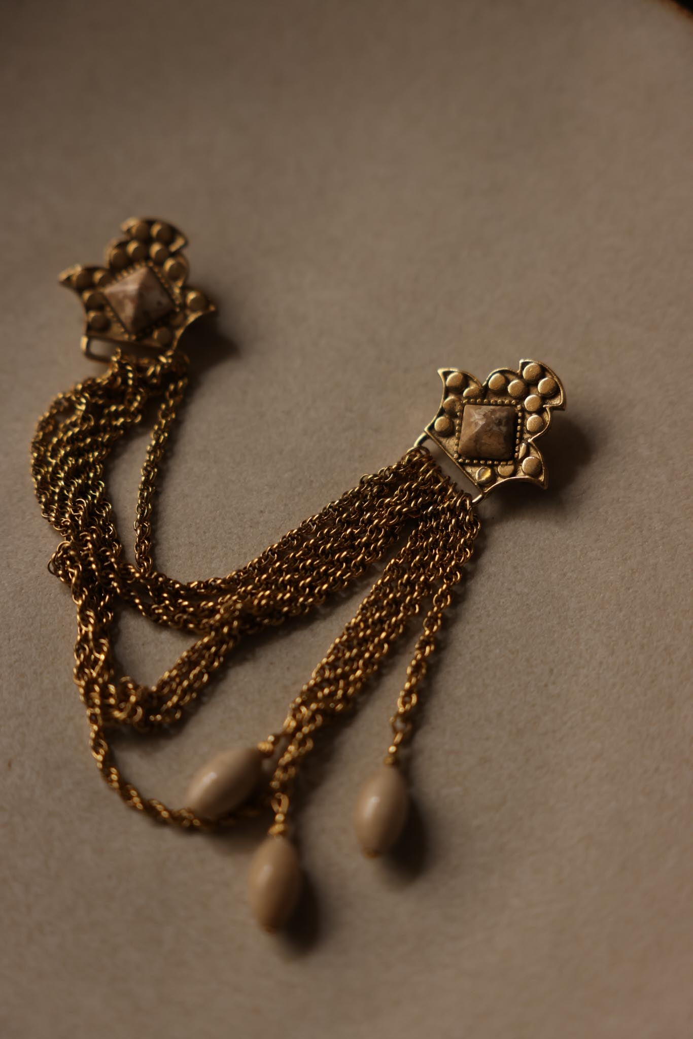 Regal Chain Brooch with Natural Stone Accents|Vintage Baazaar
