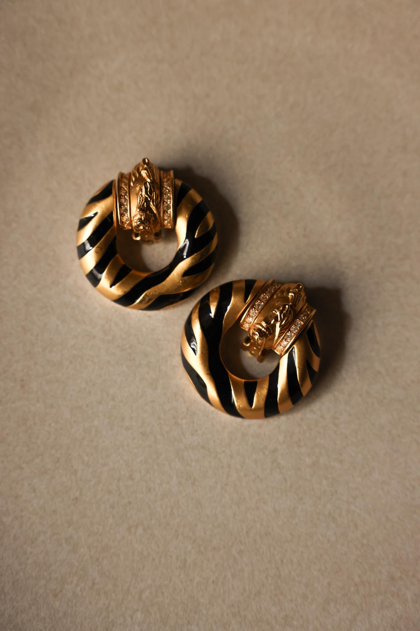 Elizabeth Taylor for Avon Zebra Stripe Clip-On Earrings - 1990|Vintage Baazaar