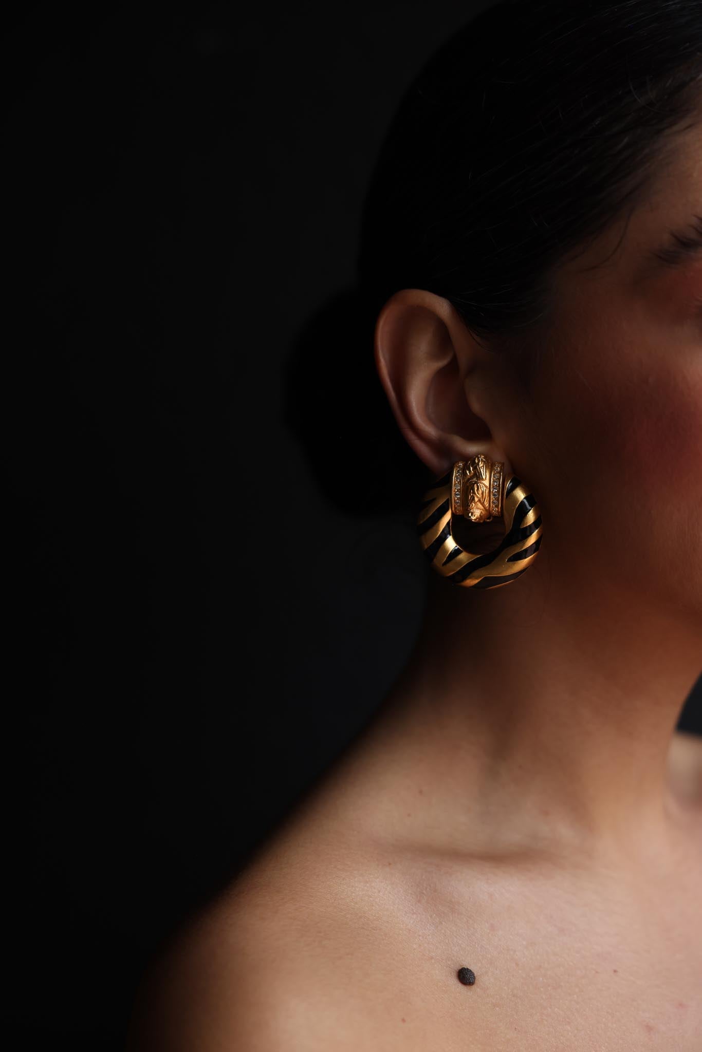 Elizabeth Taylor for Avon Zebra Stripe Clip-On Earrings - 1990|Vintage Baazaar
