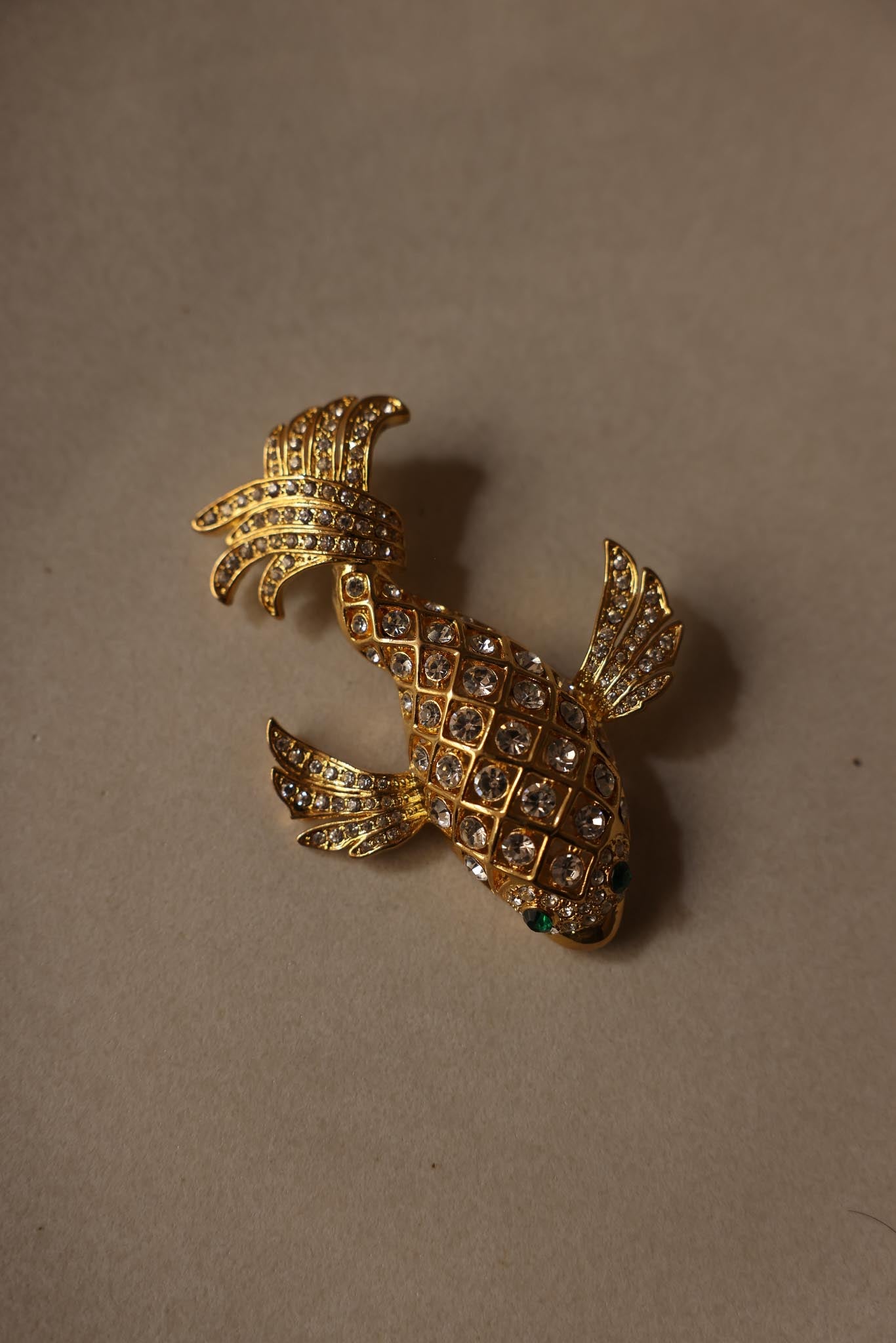1930's Gold-Tone Rhinestone Fish Brooch