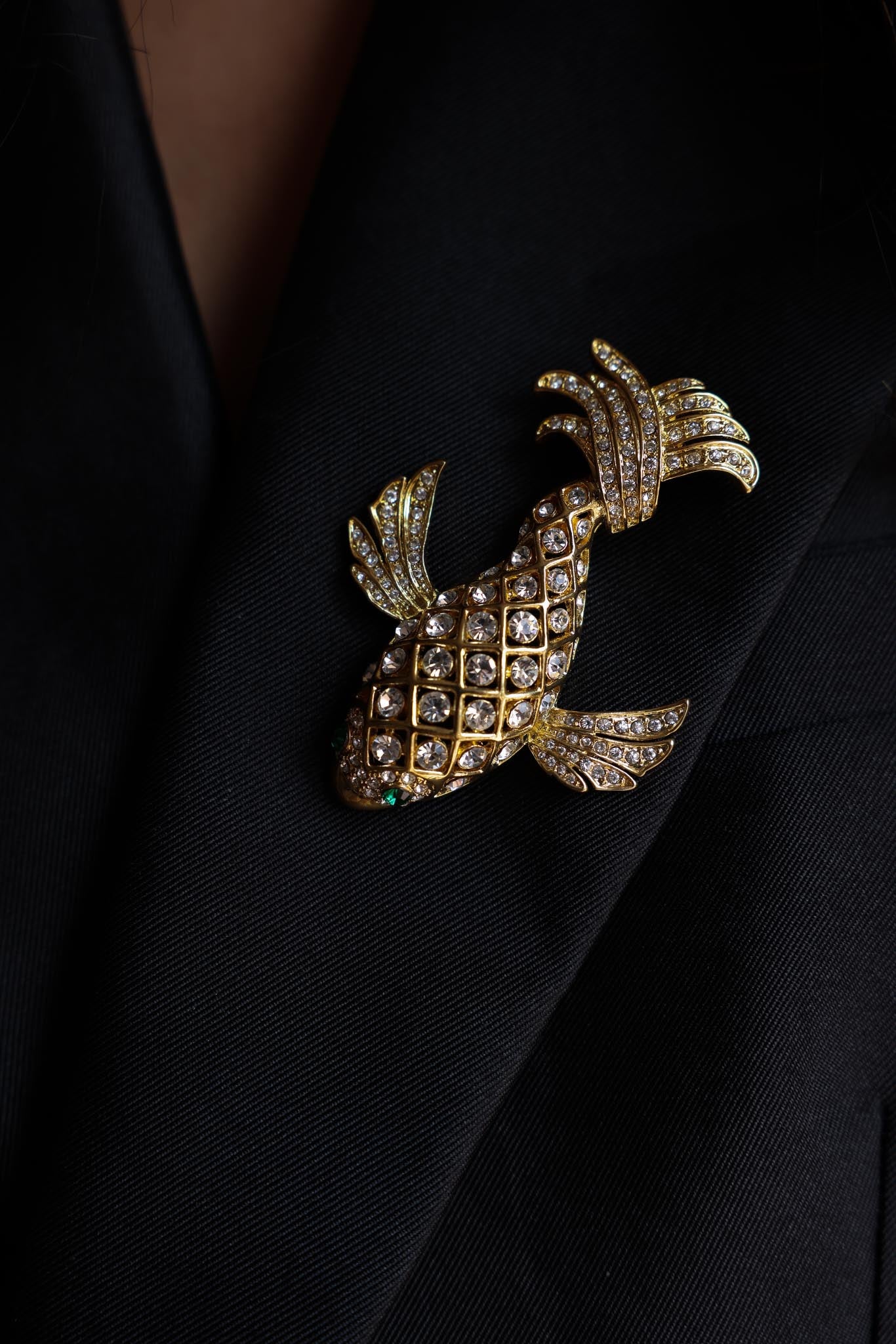 1930's Gold-Tone Rhinestone Fish Brooch